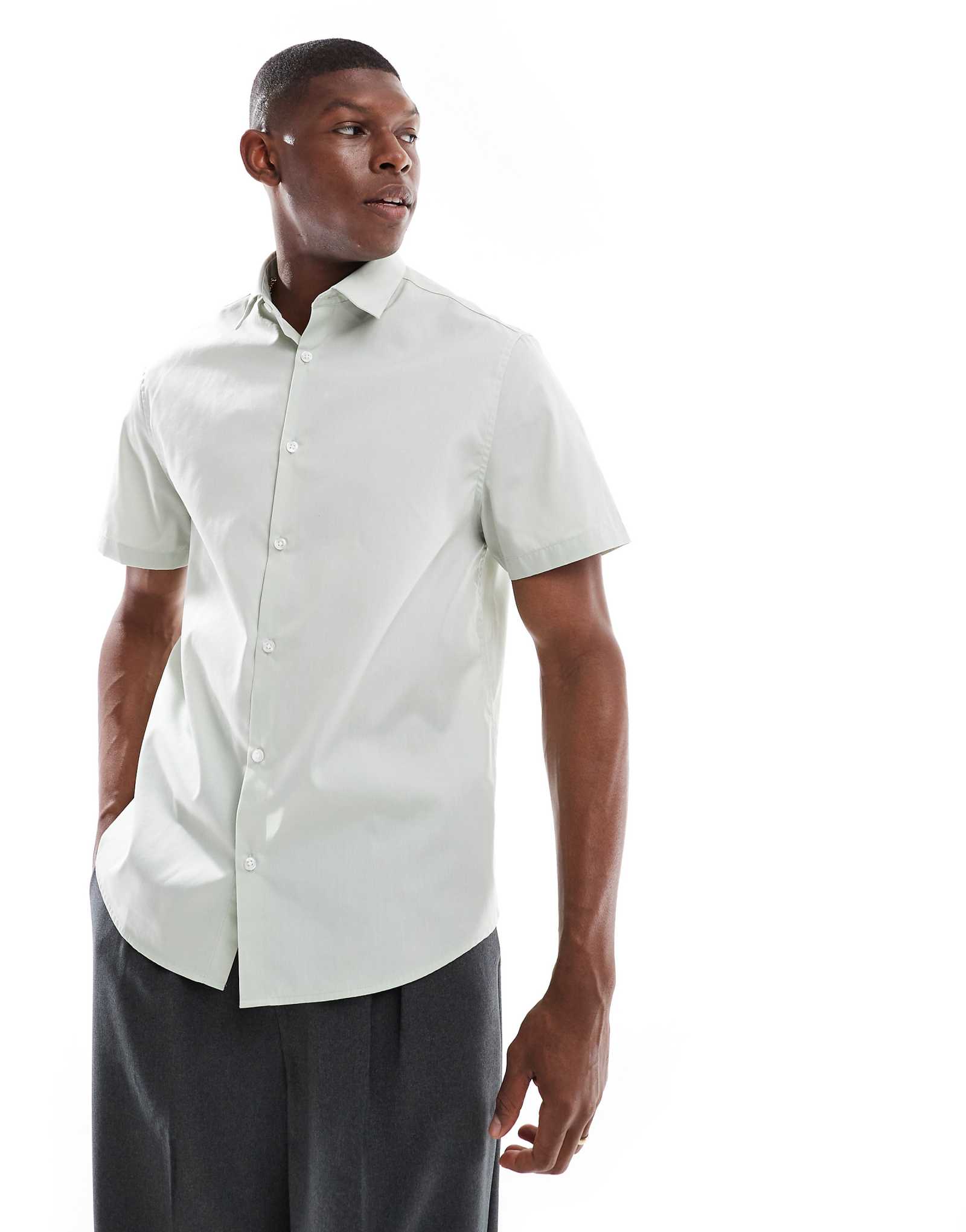 ASOS DESIGN formal easy iron poplin regular shirt in sage green 2590₽