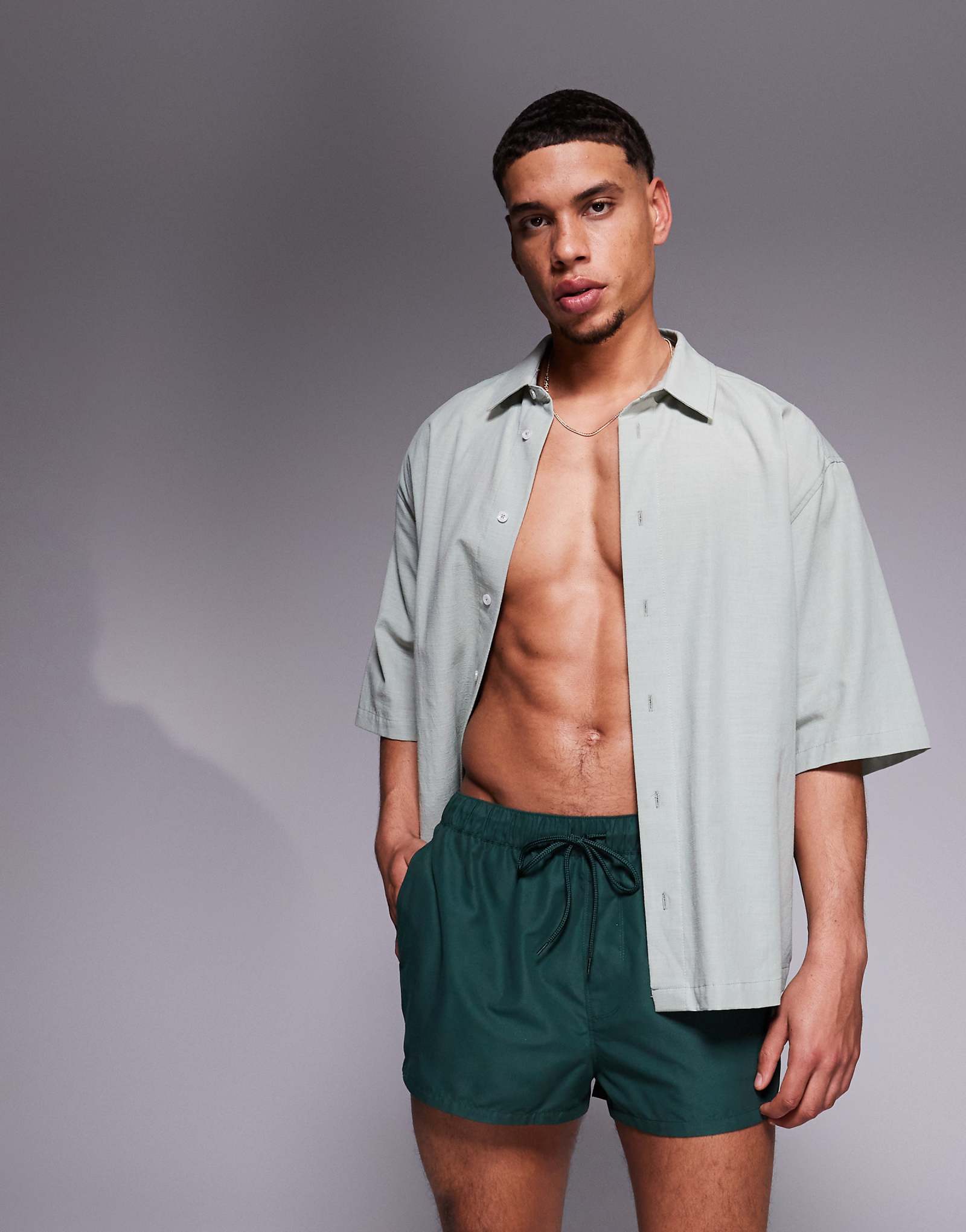 ASOS DESIGN swim shorts in super short length in green 2890₽