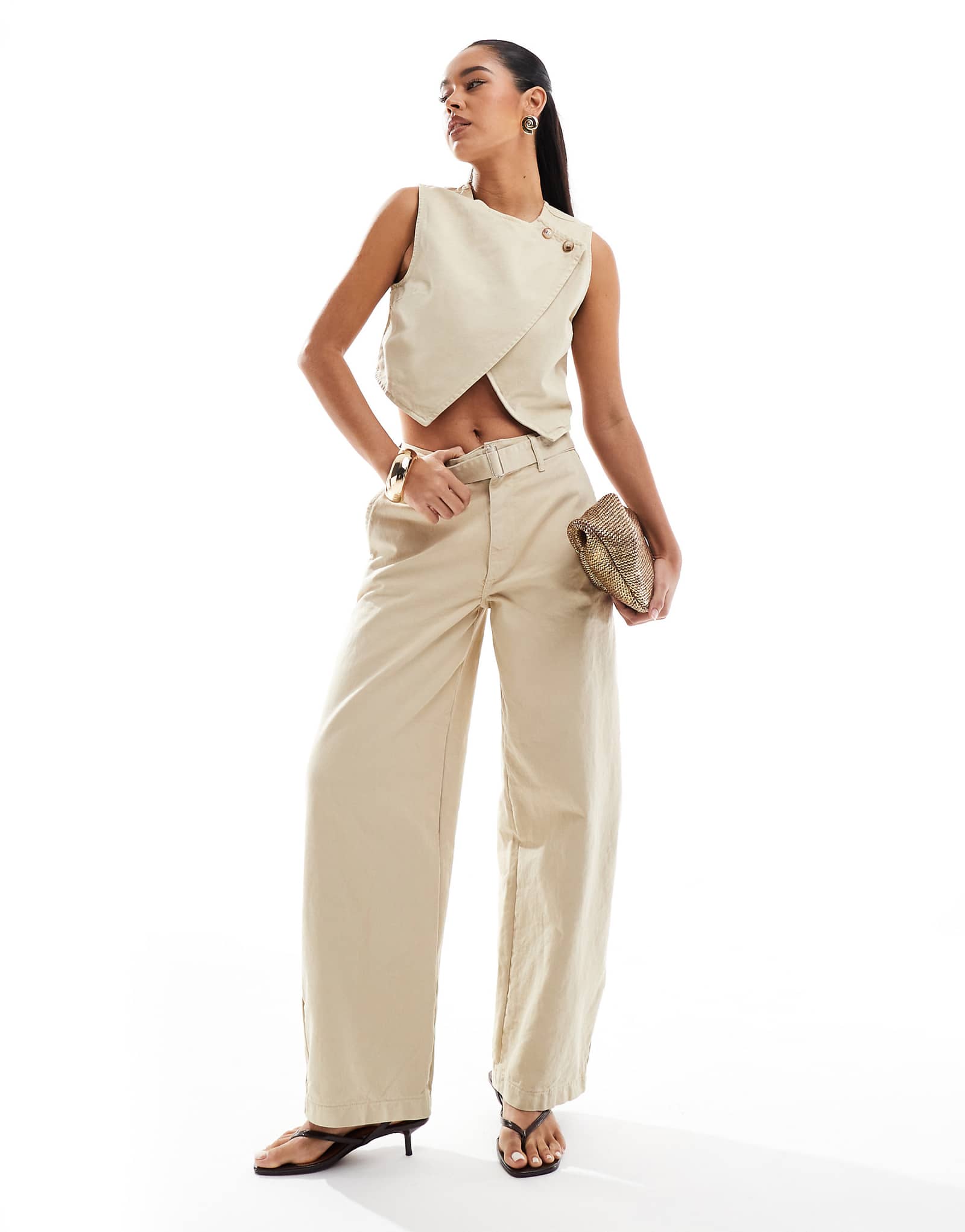ASOS DESIGN extreme barrel leg pants in sand - part of a set 10190₽