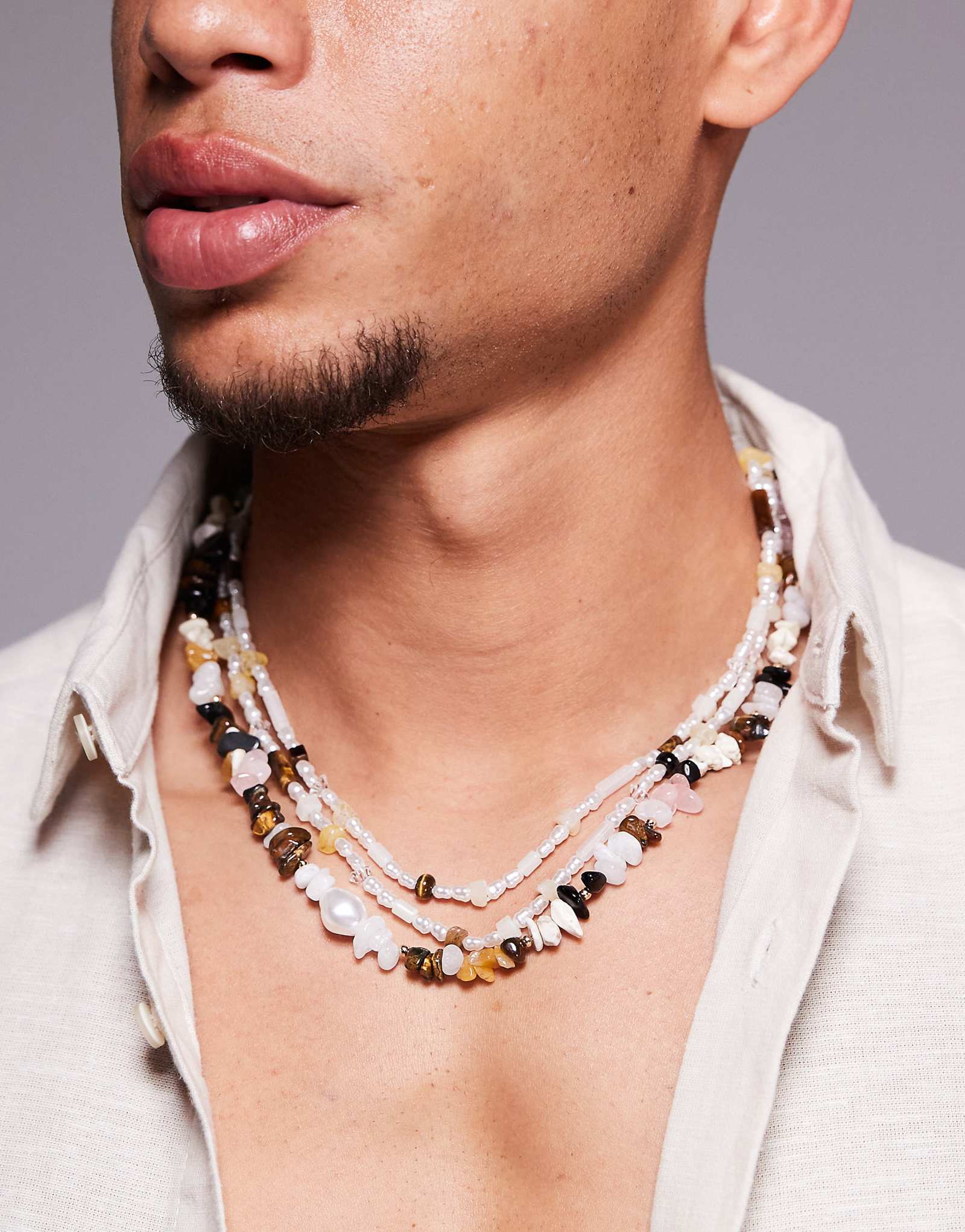 ASOS DESIGN 3 pack semi-precious beaded and mixed chips necklace in multi 2690₽