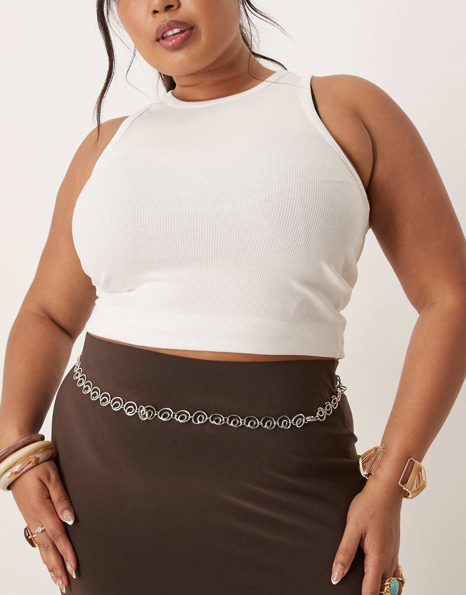 My Accessories Curve mini spiral chain belt in silver