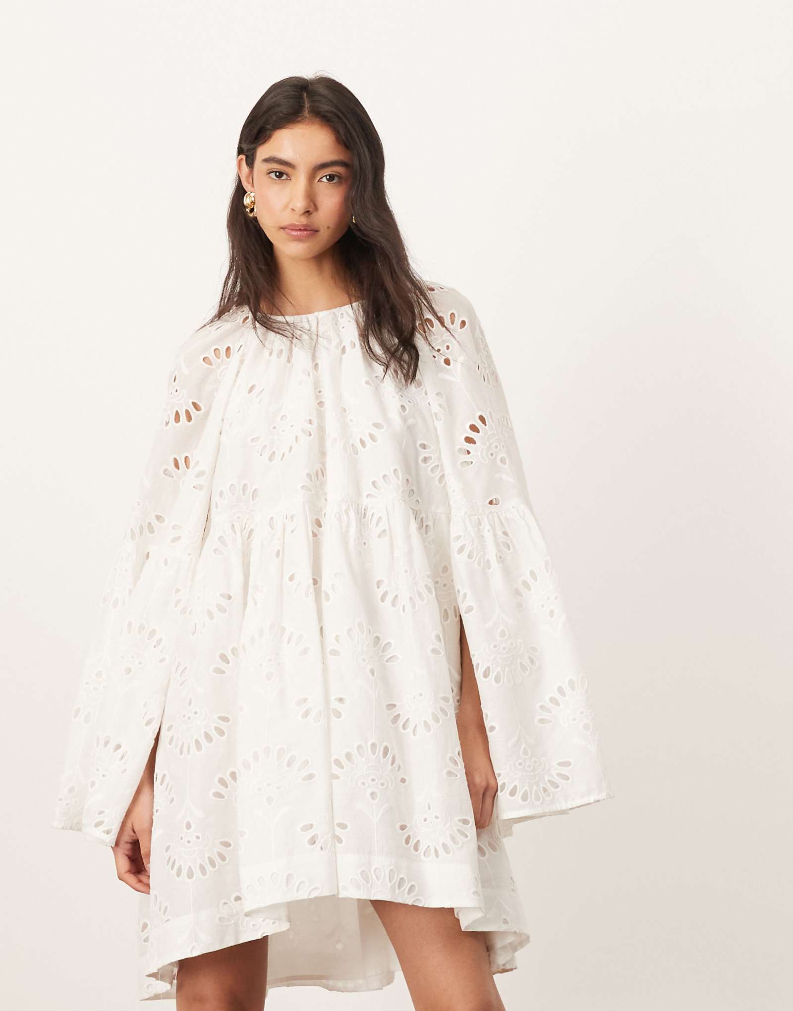ARRANGE oversized organdy eyelet mini smock dress in white 16490₽