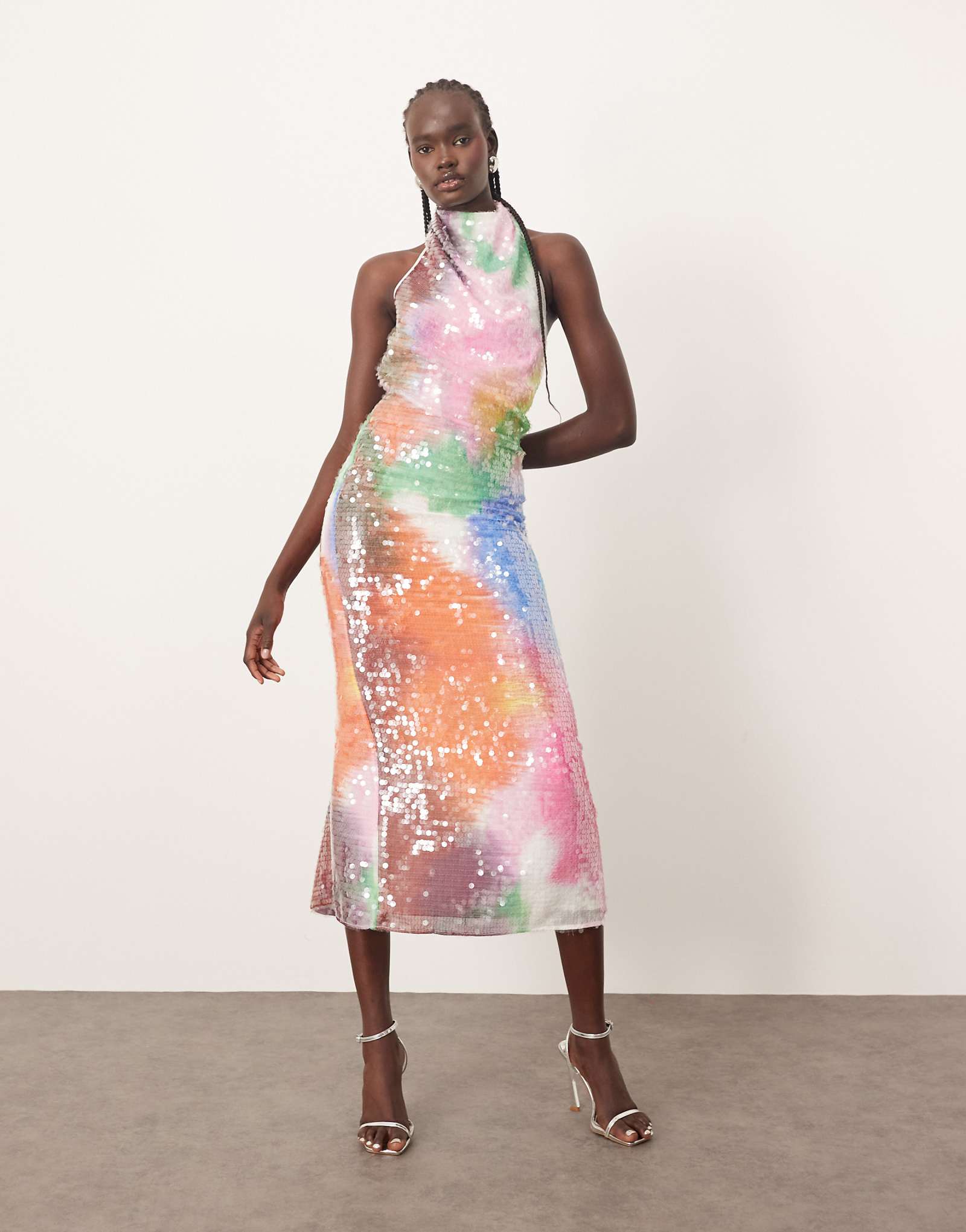 ARRANGE embellished draped halter column maxi dress in abstract sequin 25290₽