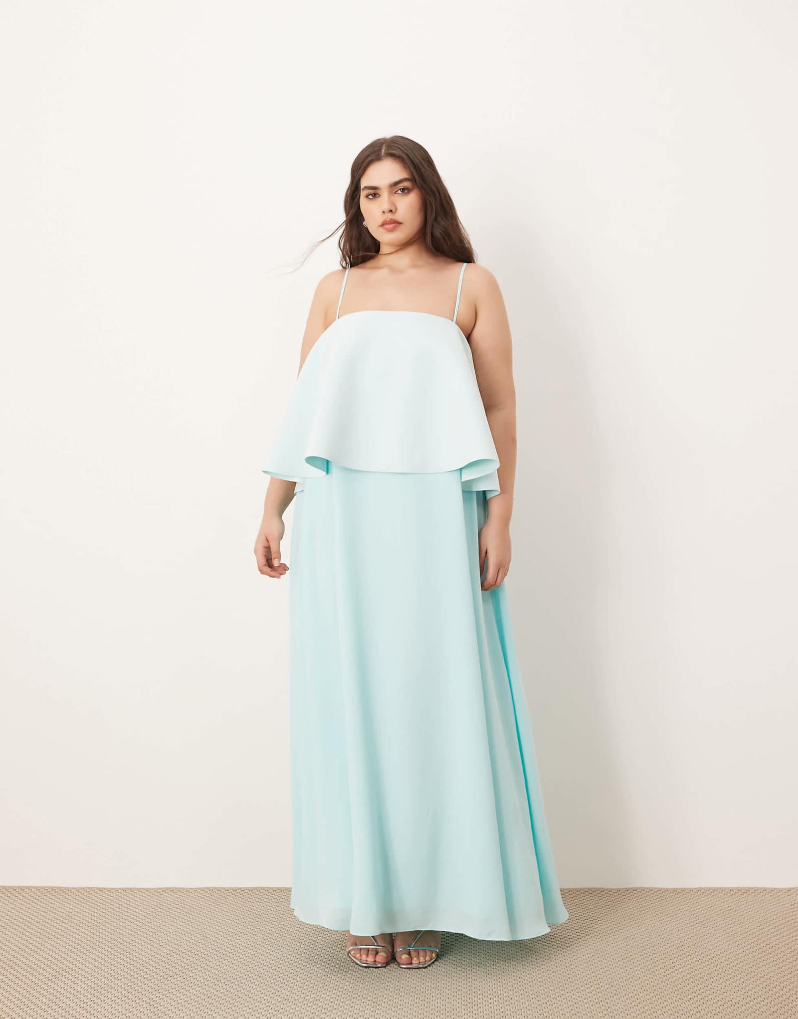 ARRANGE Curve strappy layered volume maxi dress in light blue 20290₽