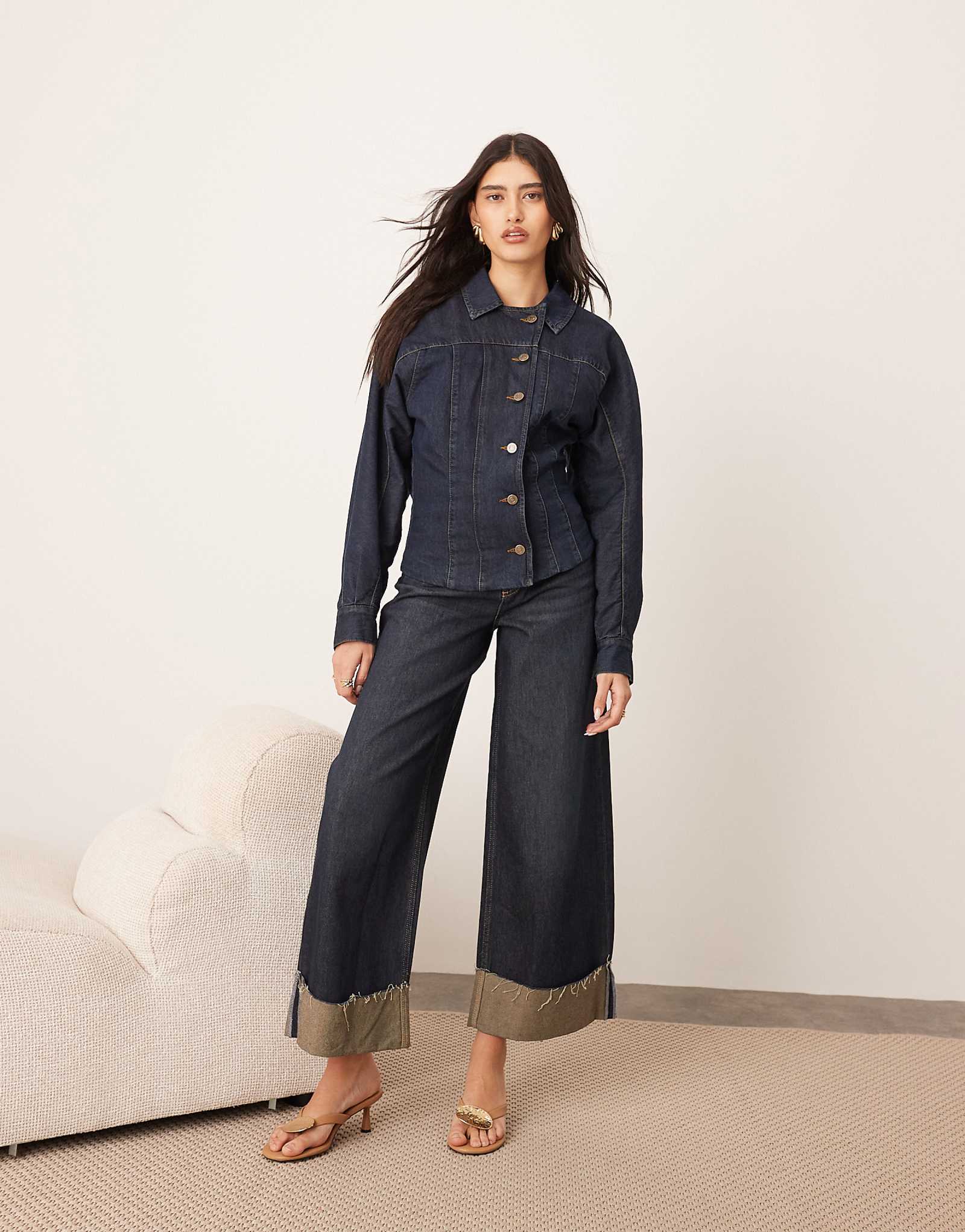 ARRANGE denim sculpted jacket with zip up detail in indigo