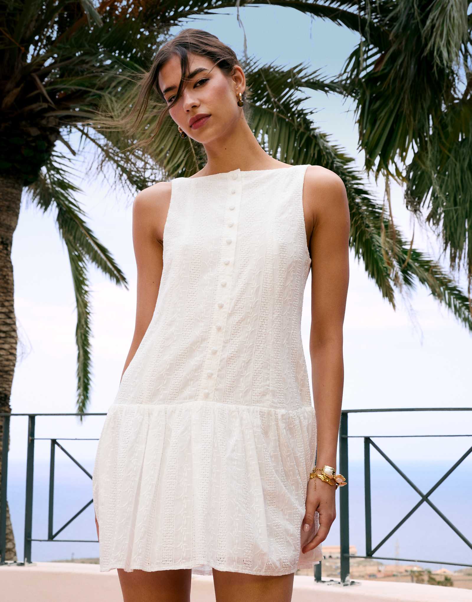 Kiss The Sky dropped waist mini vest dress in white