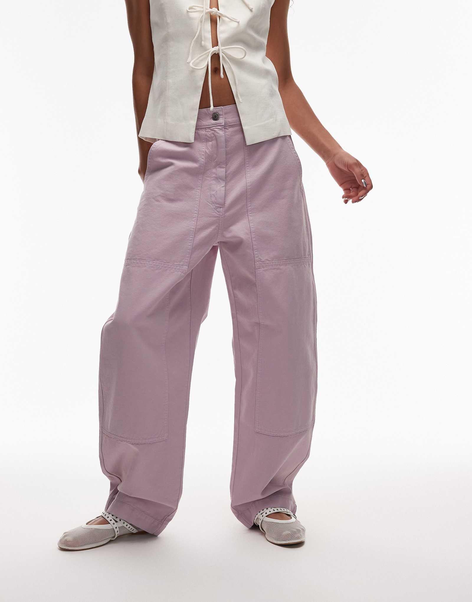 ARKET workwear pants with triple stitch detail in washed lilac 18690₽