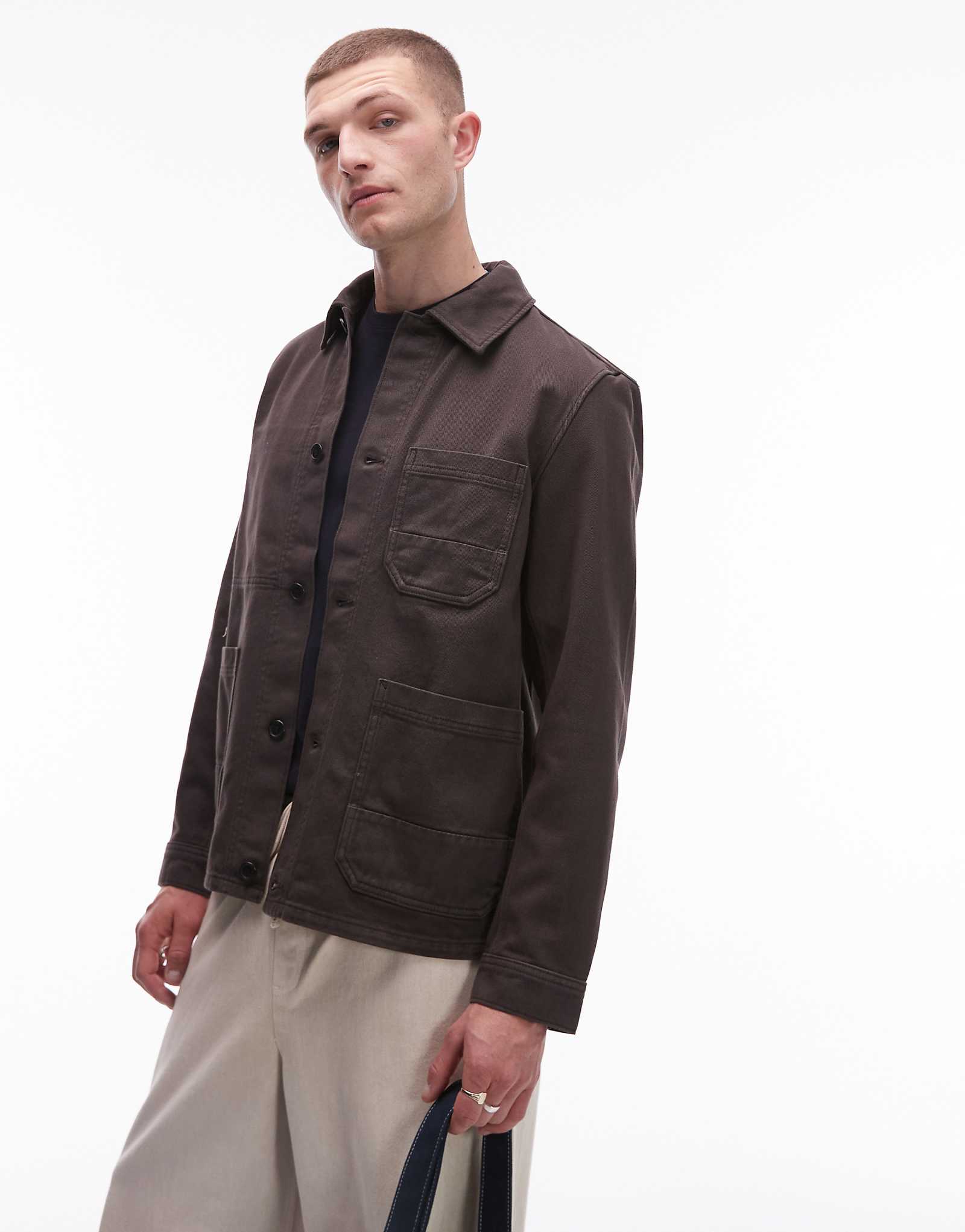 ARKET overdyed twill shacket in dark mole