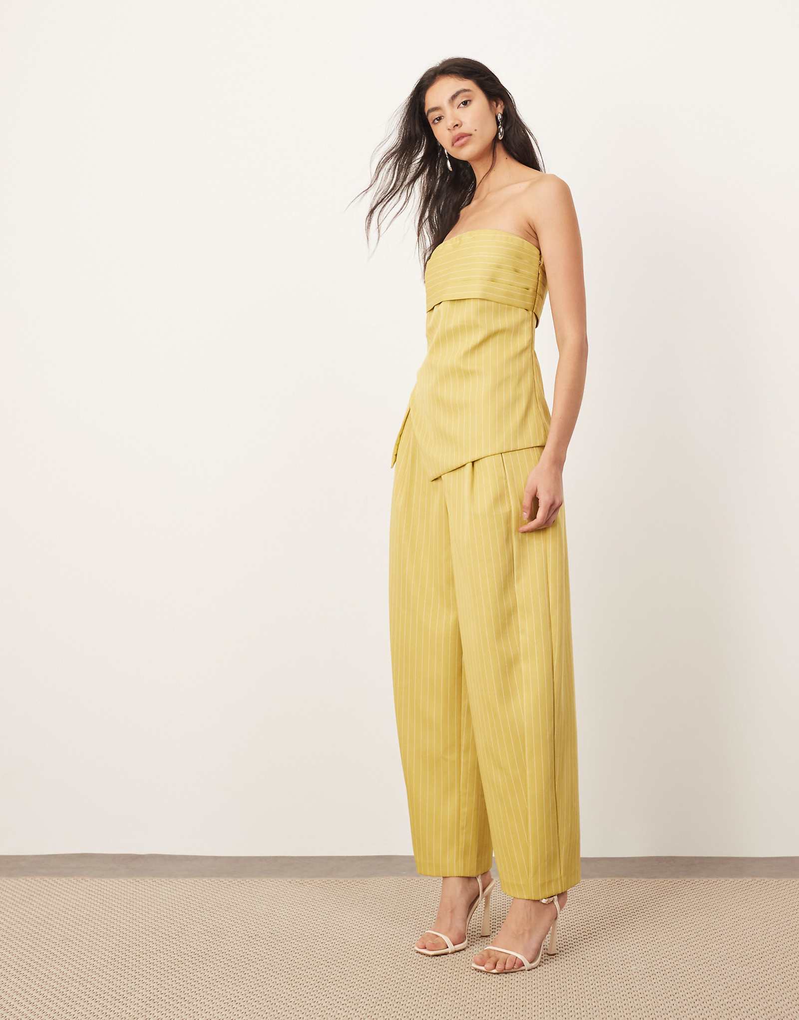 ARRANGE tailored barrel pants in pistachio stripe - part of a set