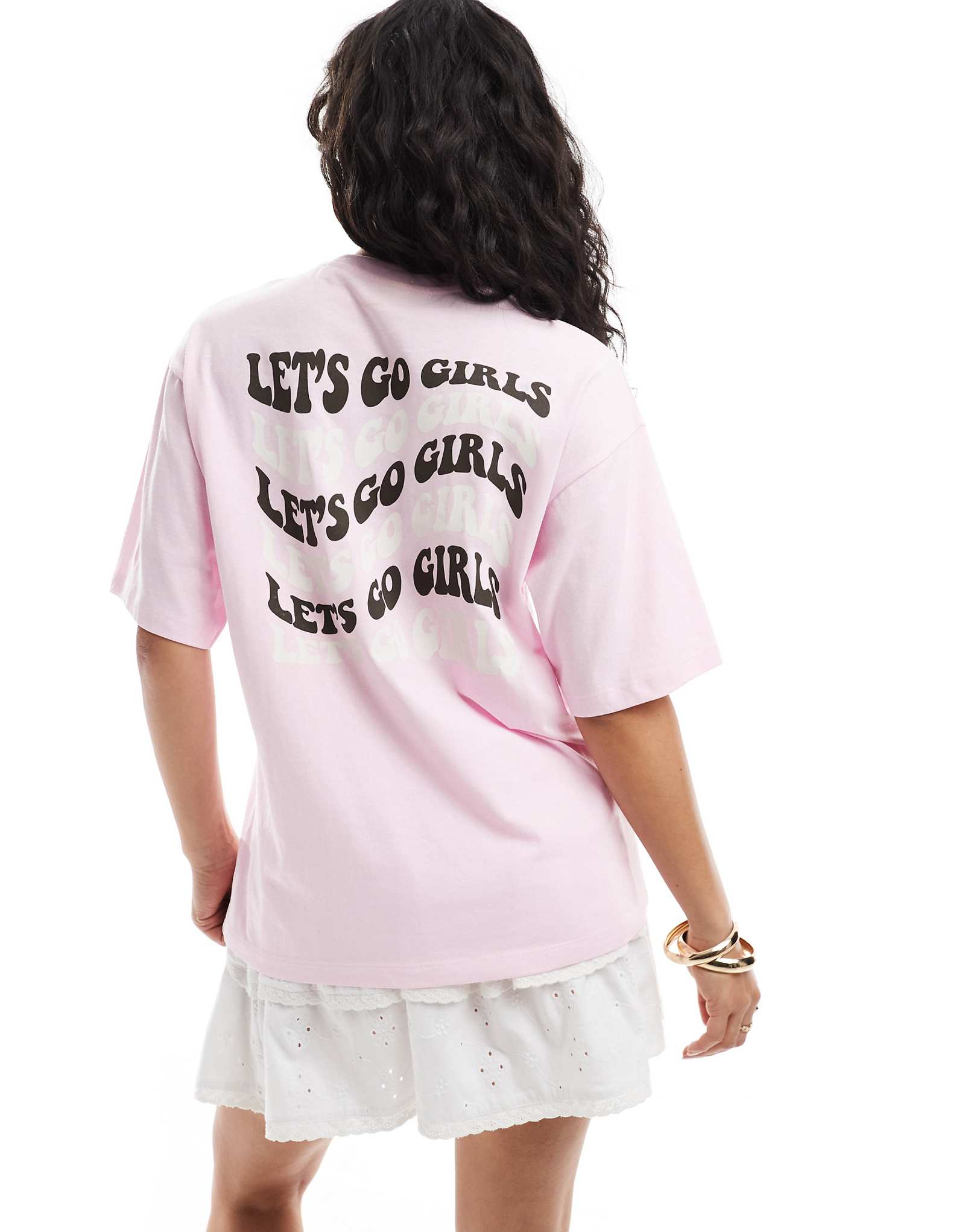 JJXX oversize T-shirt with girls backprint in pink 3390₽