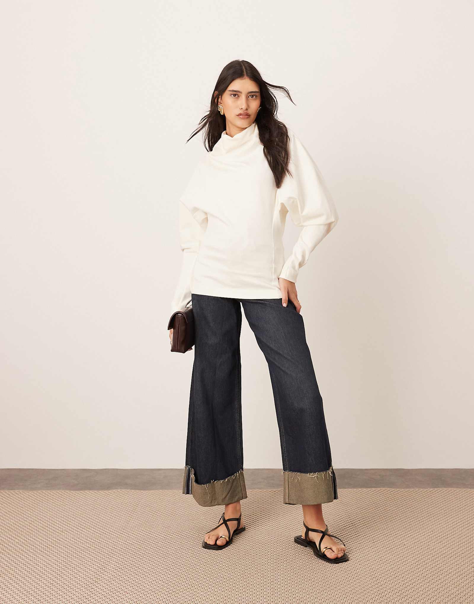 ARRANGE sculptural jersey longline top in cream