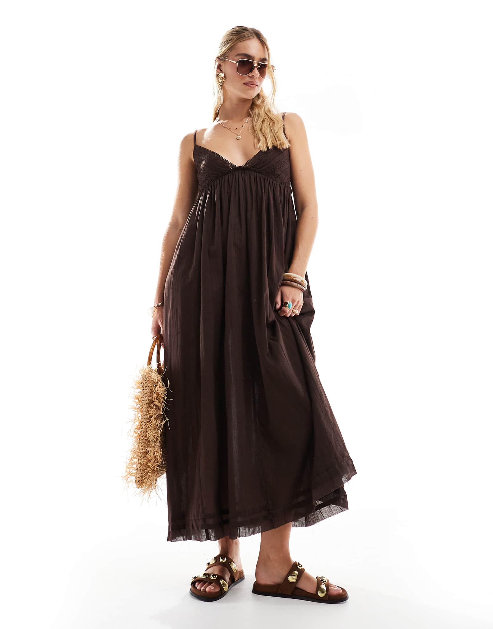 Accessorize midi beach dress in brown 12490₽