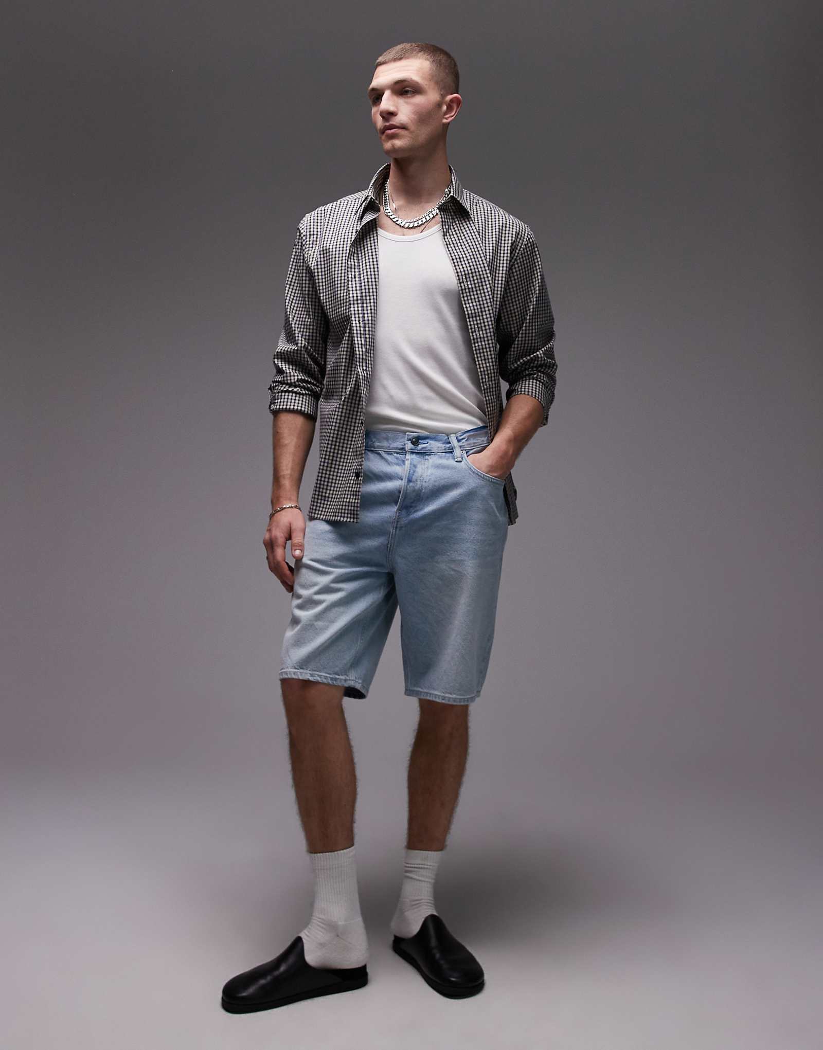 Allsaints alva shorts in pale indigo blue 23590₽