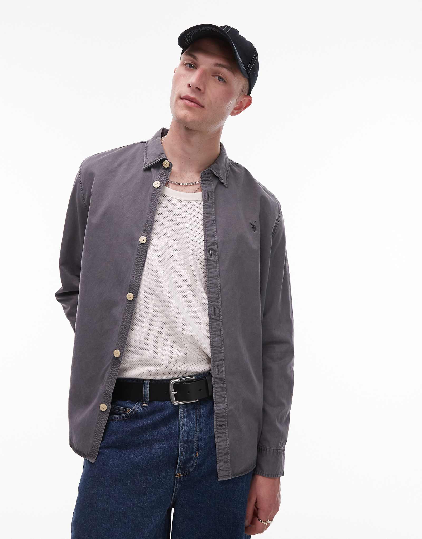 Allsaints bodhi long sleeve overshirt in pillar gray