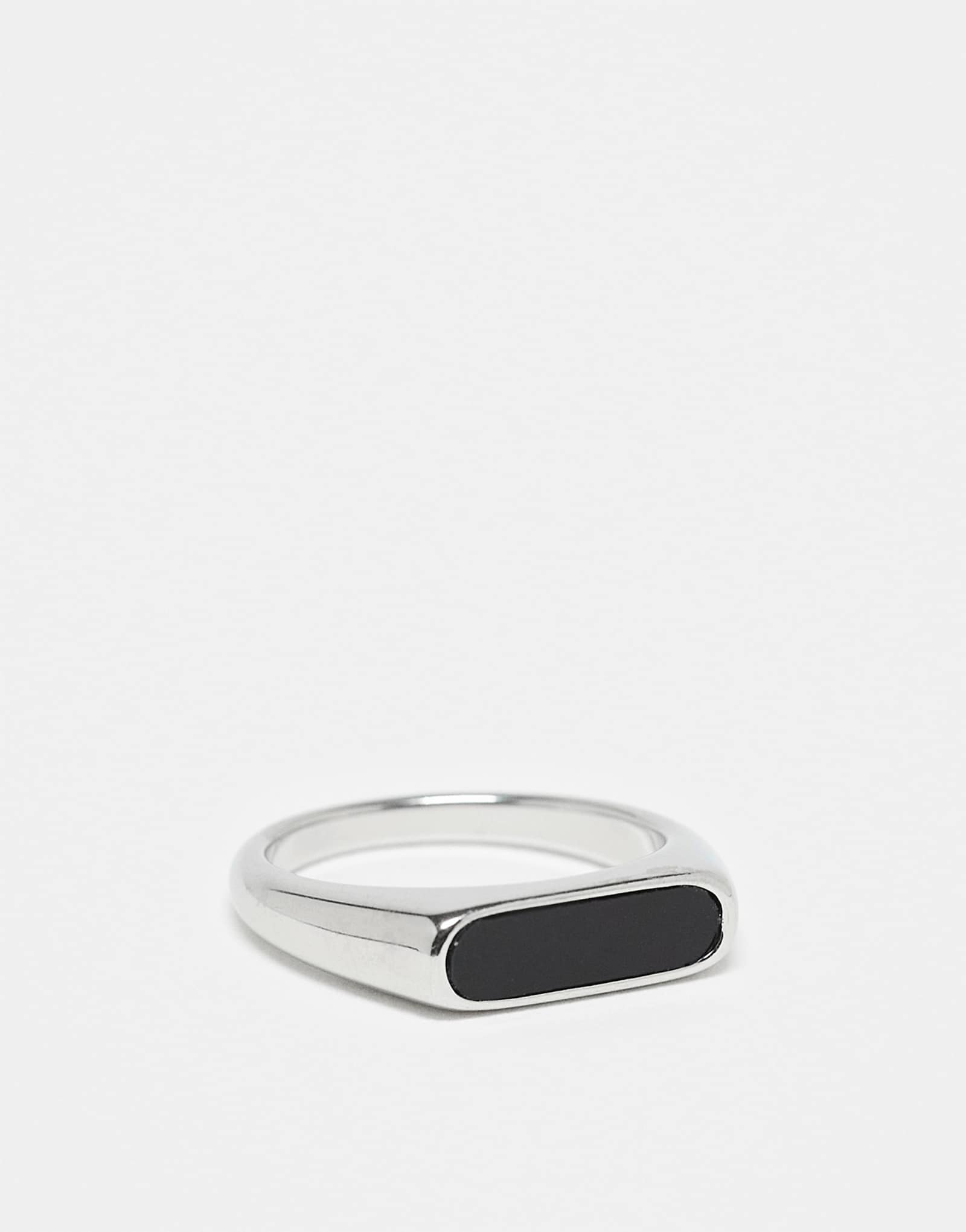 Lost Souls black resin signet ring in stainless steel