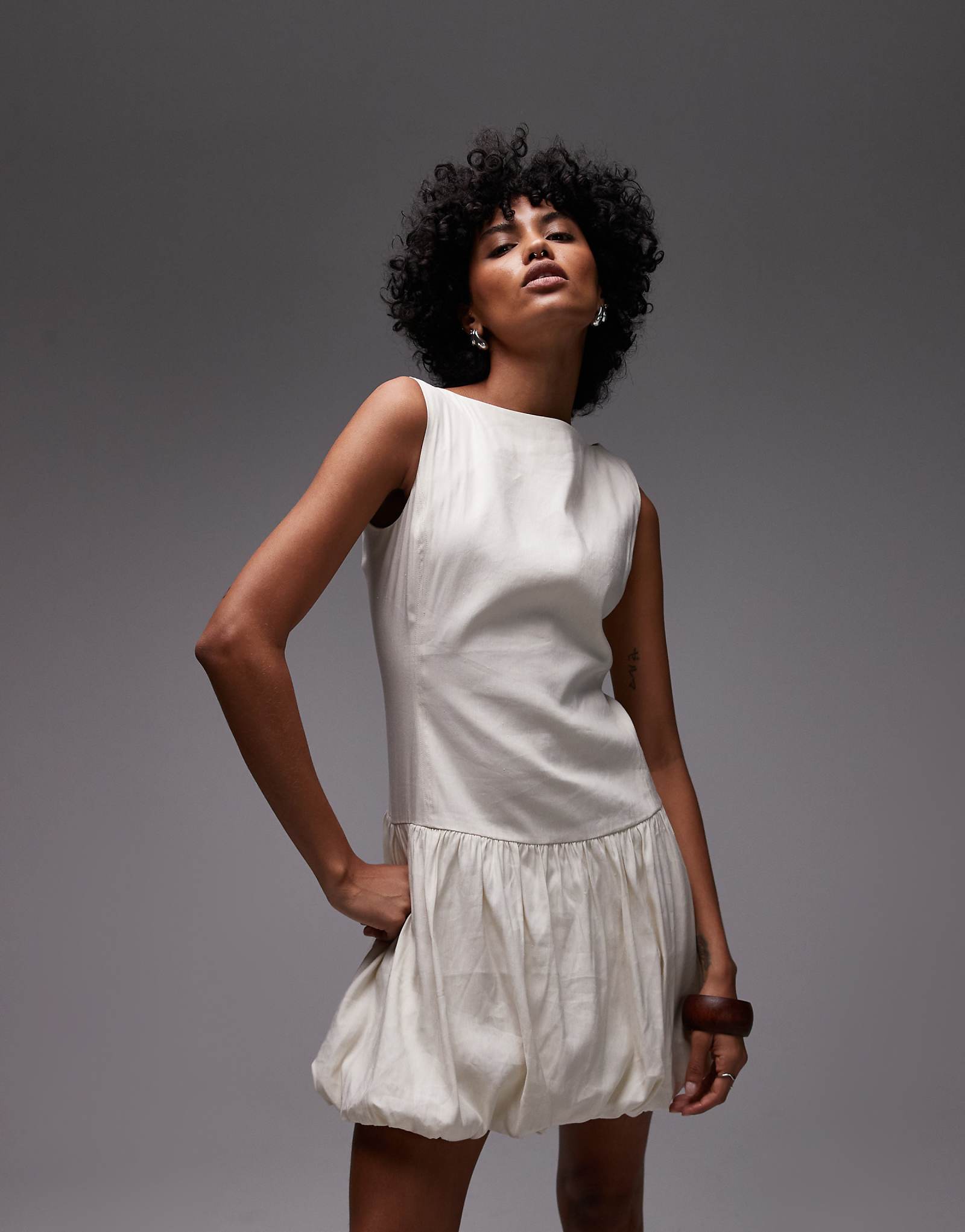 ARKET v back bubble hem mini dress in cream