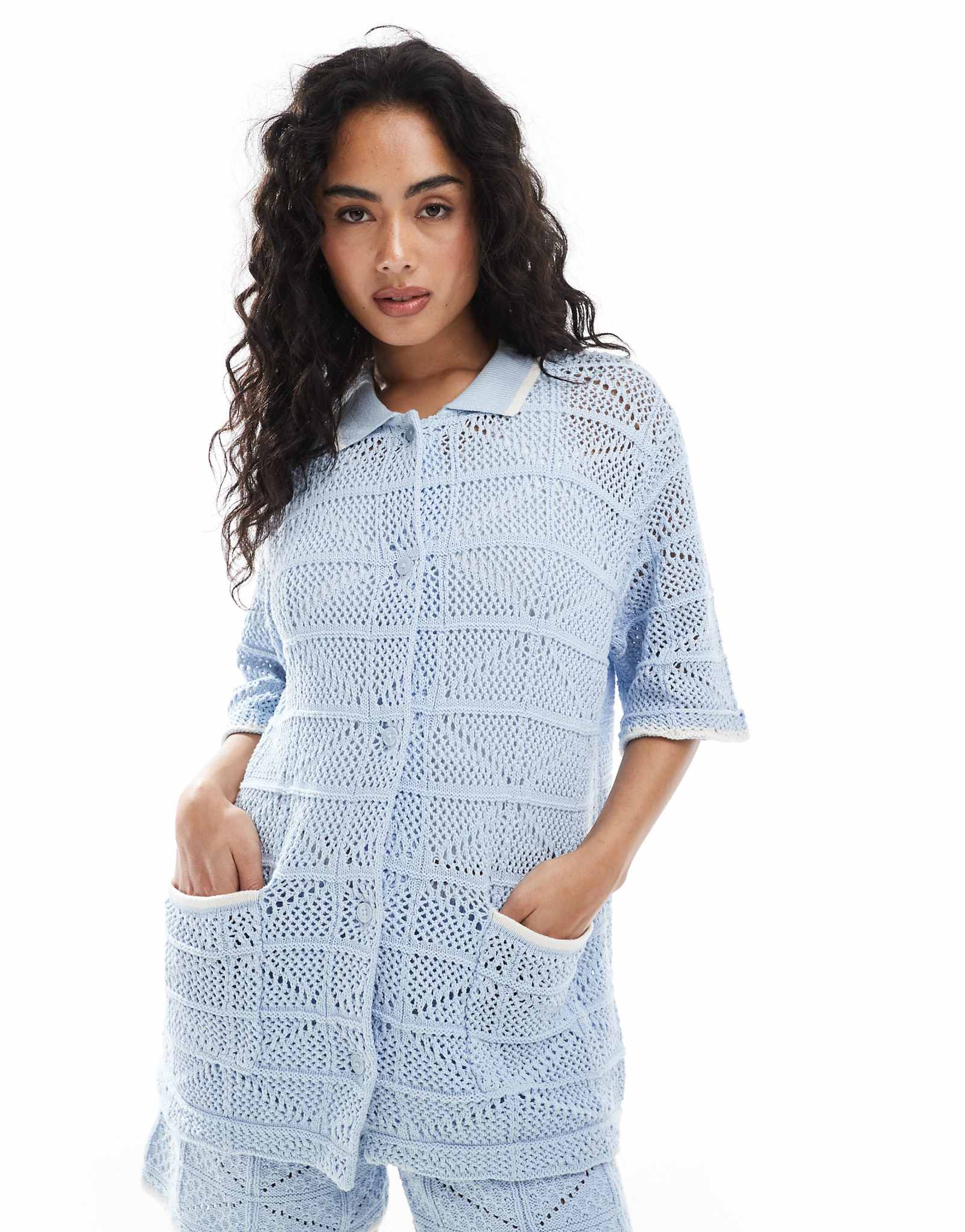 JJXX crochet shirt in blue - part of a set
