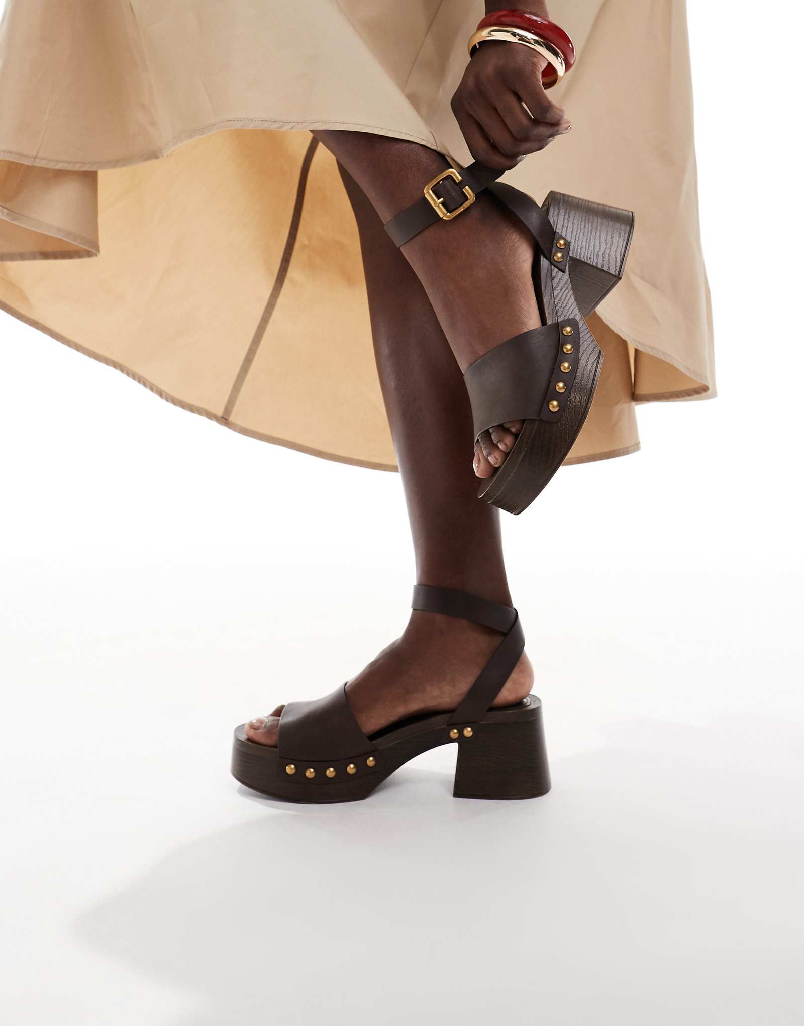 Bershka studded clogs in brown