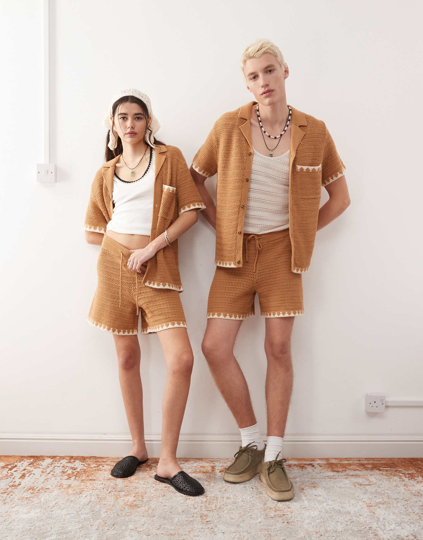 Reclaimed Vintage Unisex knit shirt in rust with trim - part of a set