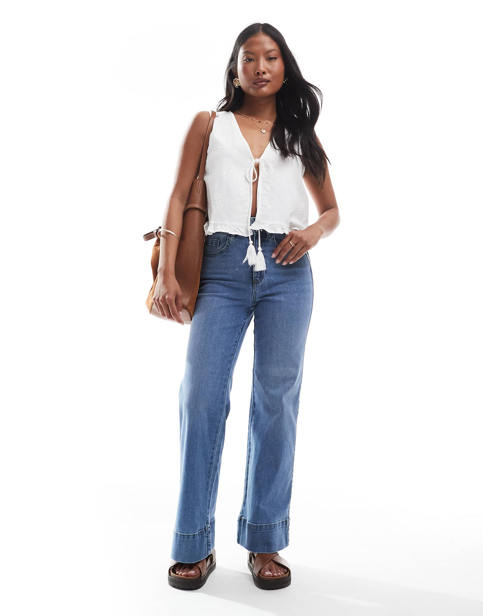 ONLY Petite Juicy high waist wide leg jeans with studs in light wash 9390₽