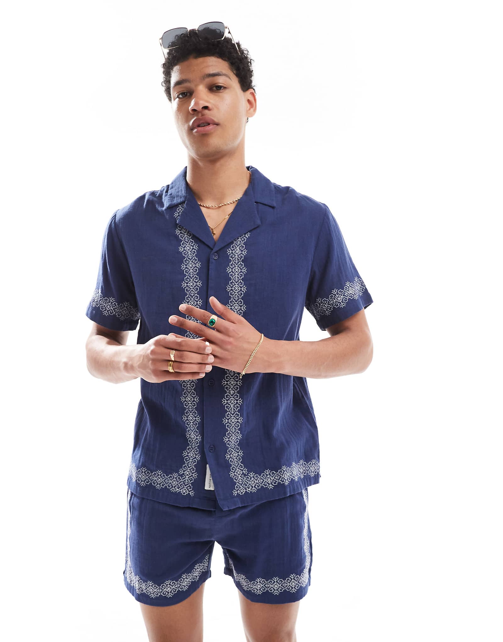 Native Youth double gauze embroidered shirt in navy - part of a set 13290₽