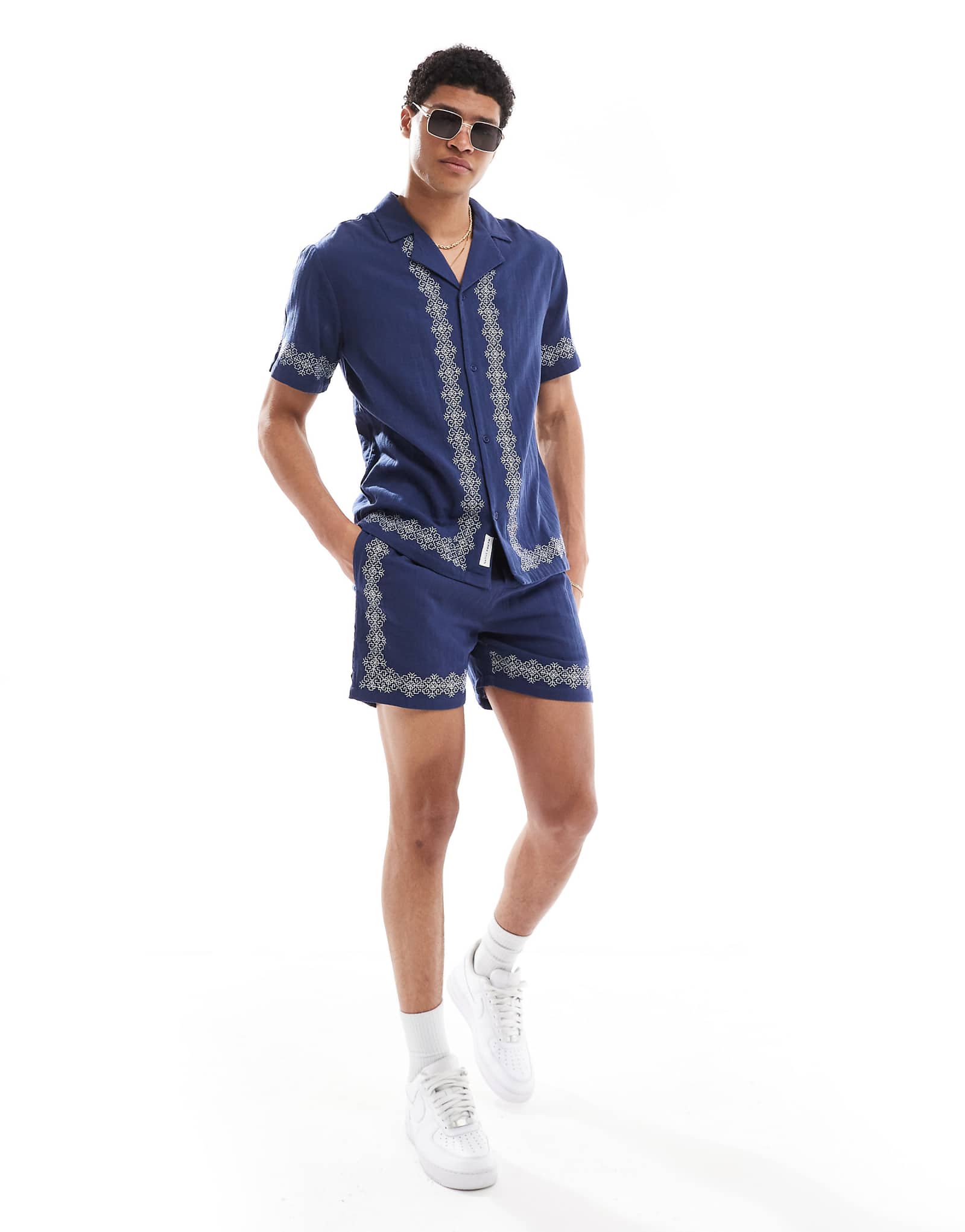 Native Youth double gauze embroidered short in navy - part of a set 8890₽