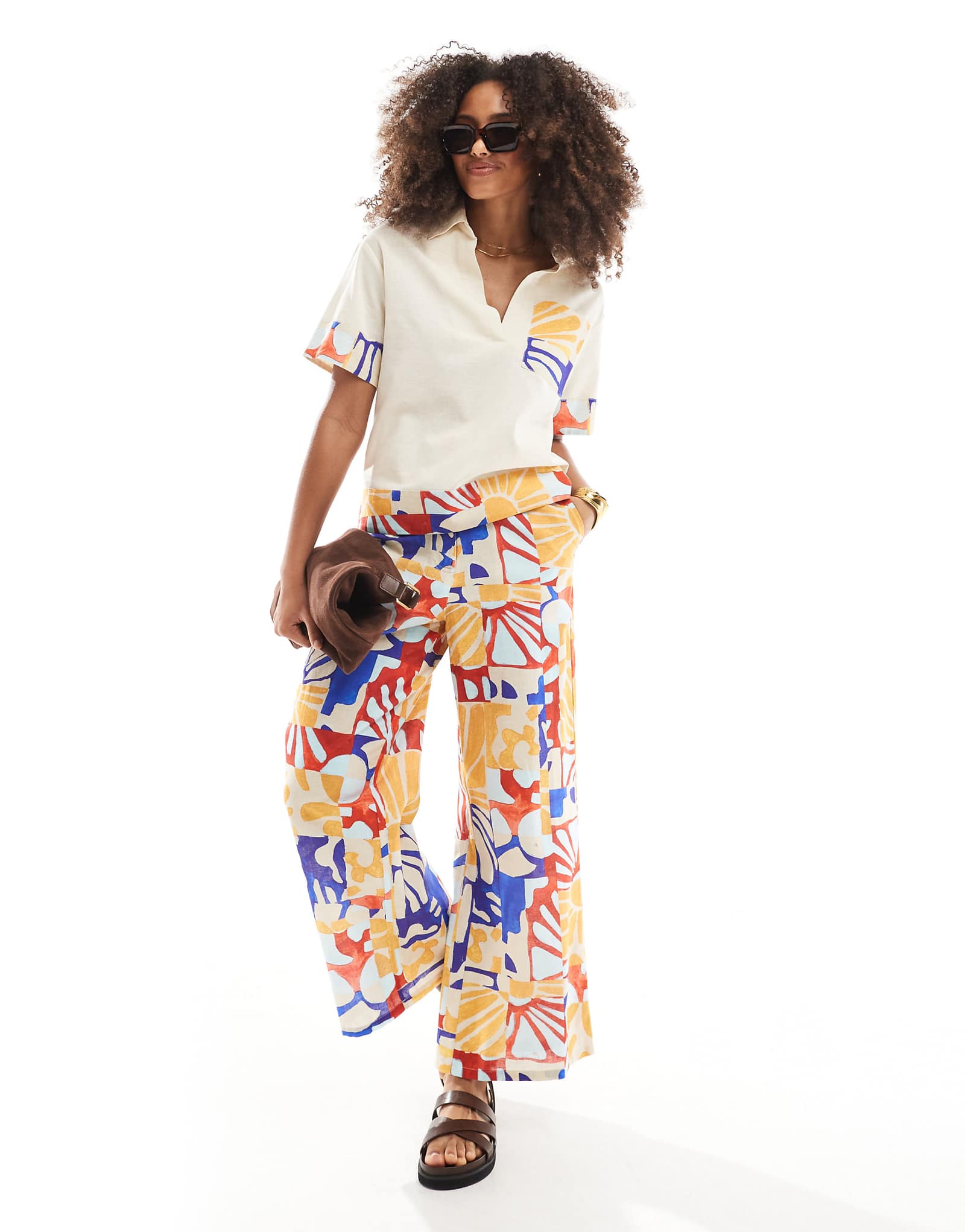 Native Youth bold bloom wide leg printed pants in multi - part of a set