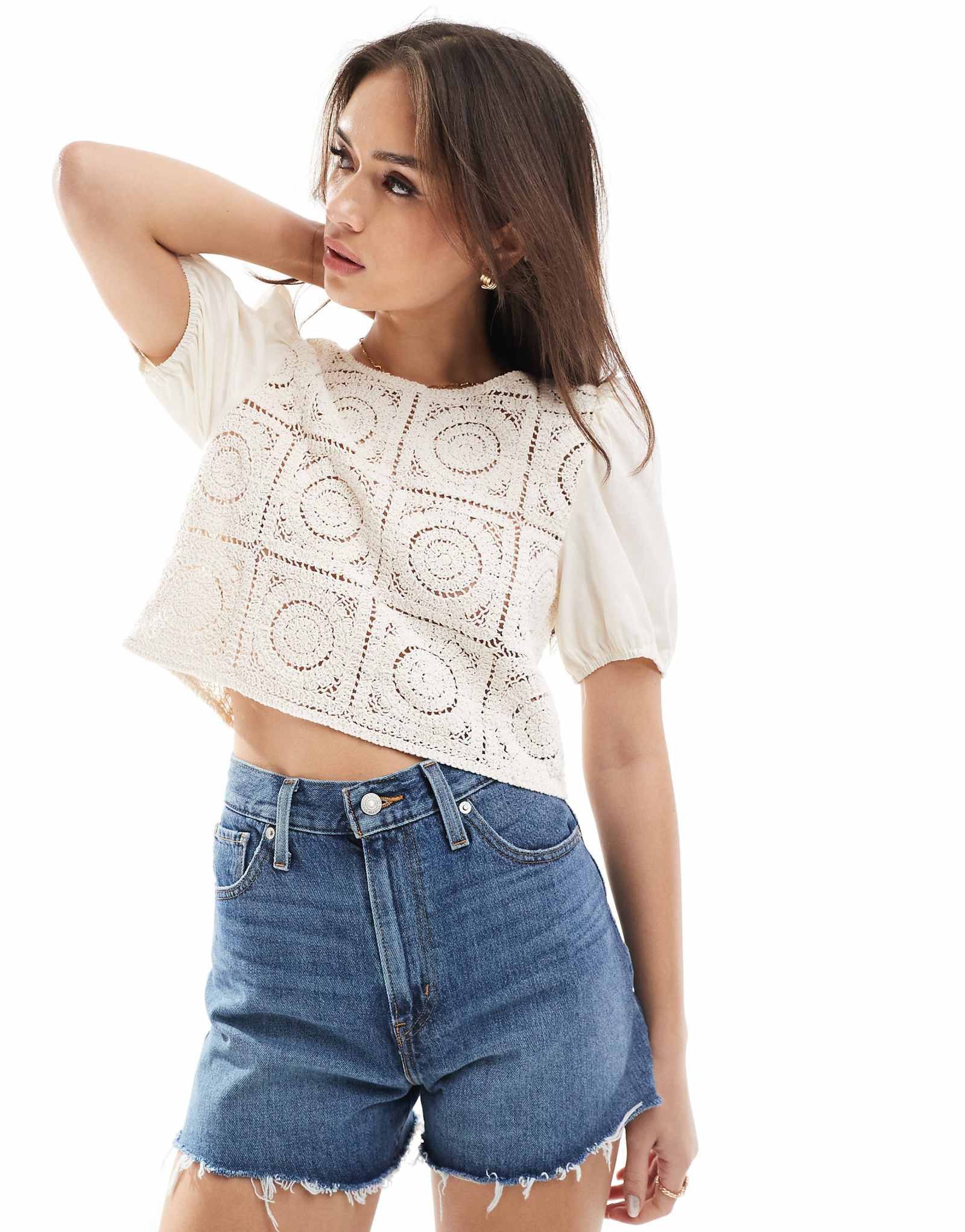 ONLY crochet tie back top in beige 6290₽