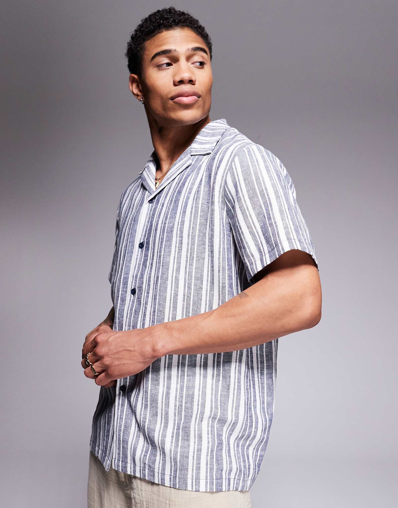 South Beach short sleeve beach shirt in blue and white stripe 6990₽