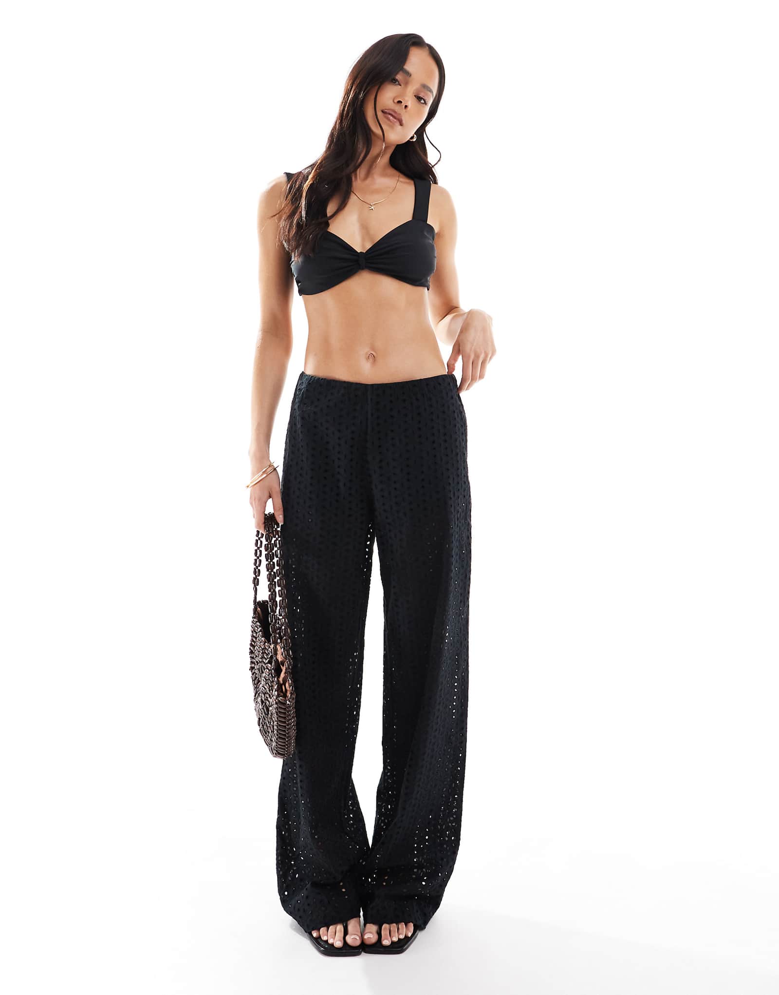 ONLY pointelle pants with shorts insert in black 6990₽