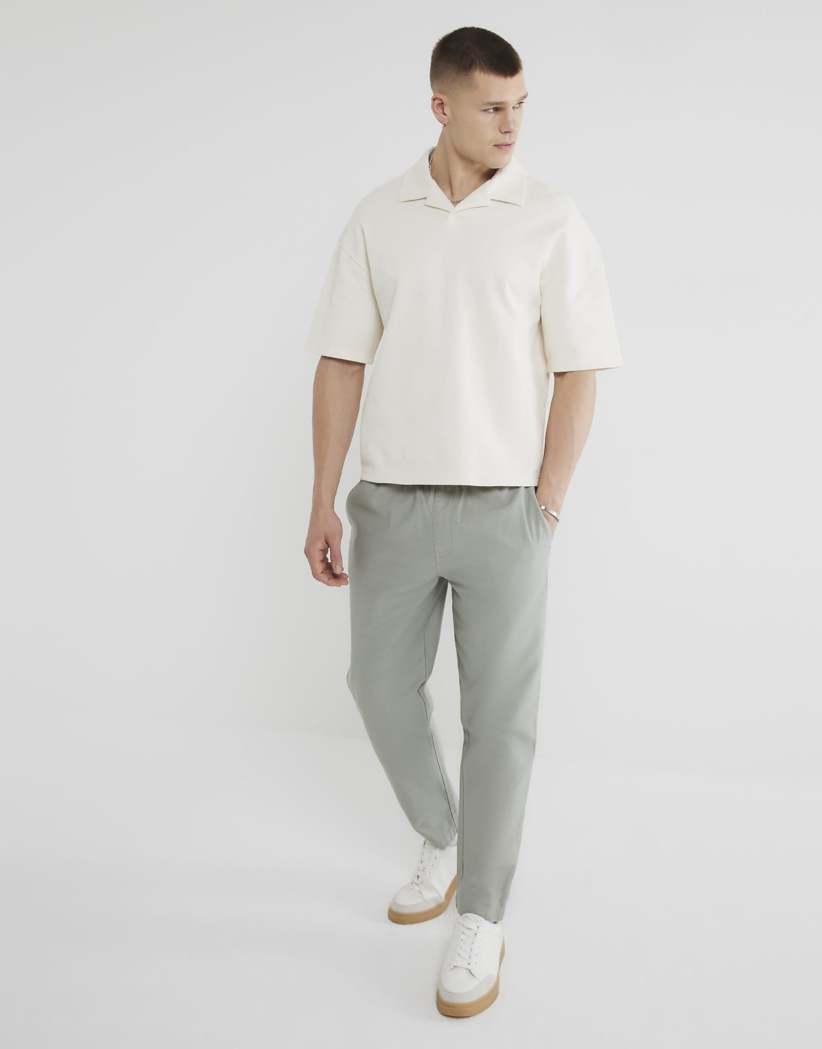 River Island linen blend pull-on pants in light green 12290₽