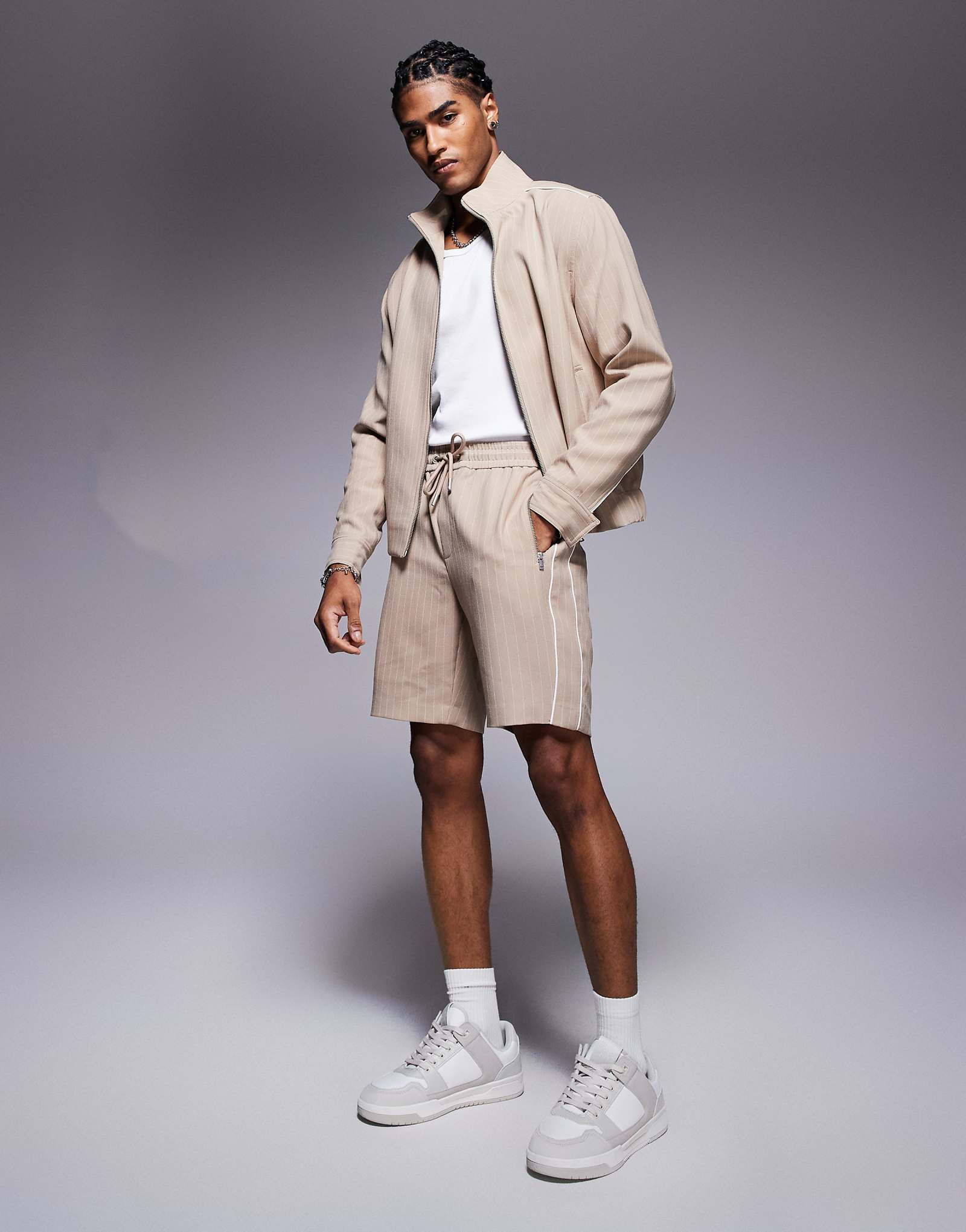 River Island pinstripe shorts in stone - part of a set 6690₽