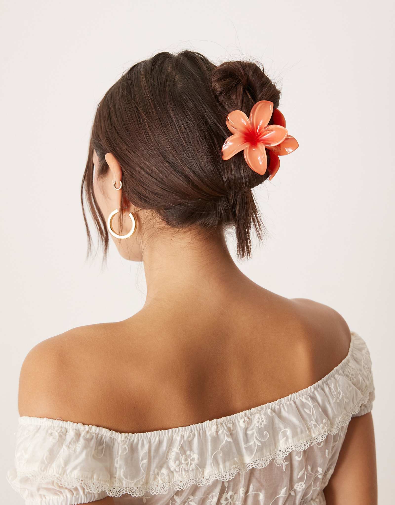 Sui Ava Plumeria flower large hair clip in orange