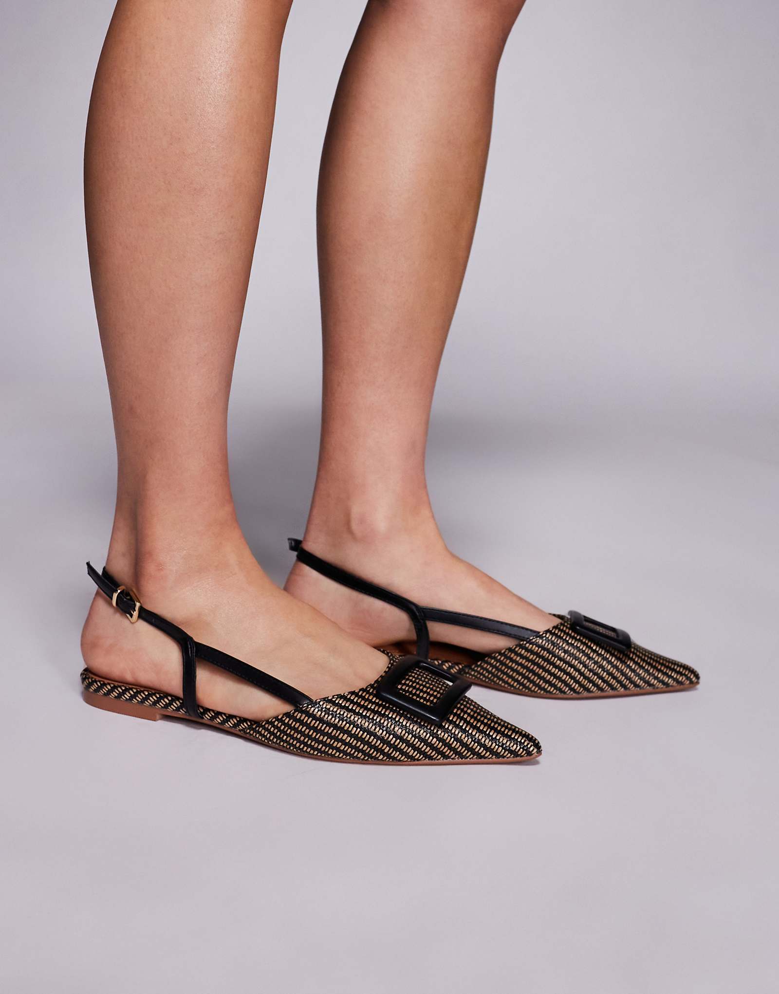 River Island raffia pointed ballet flats in black 11190₽
