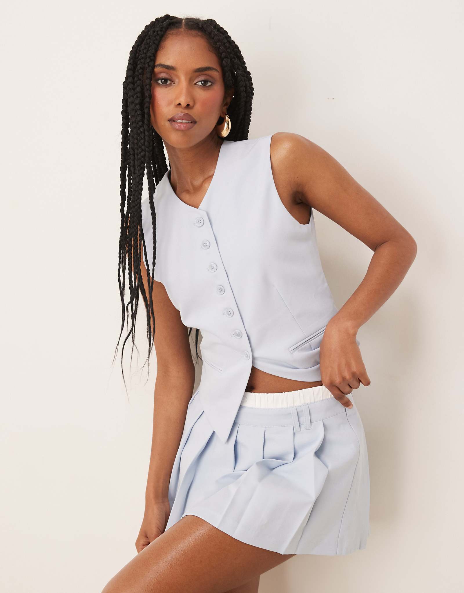 Nia johanna button up vest top in sky