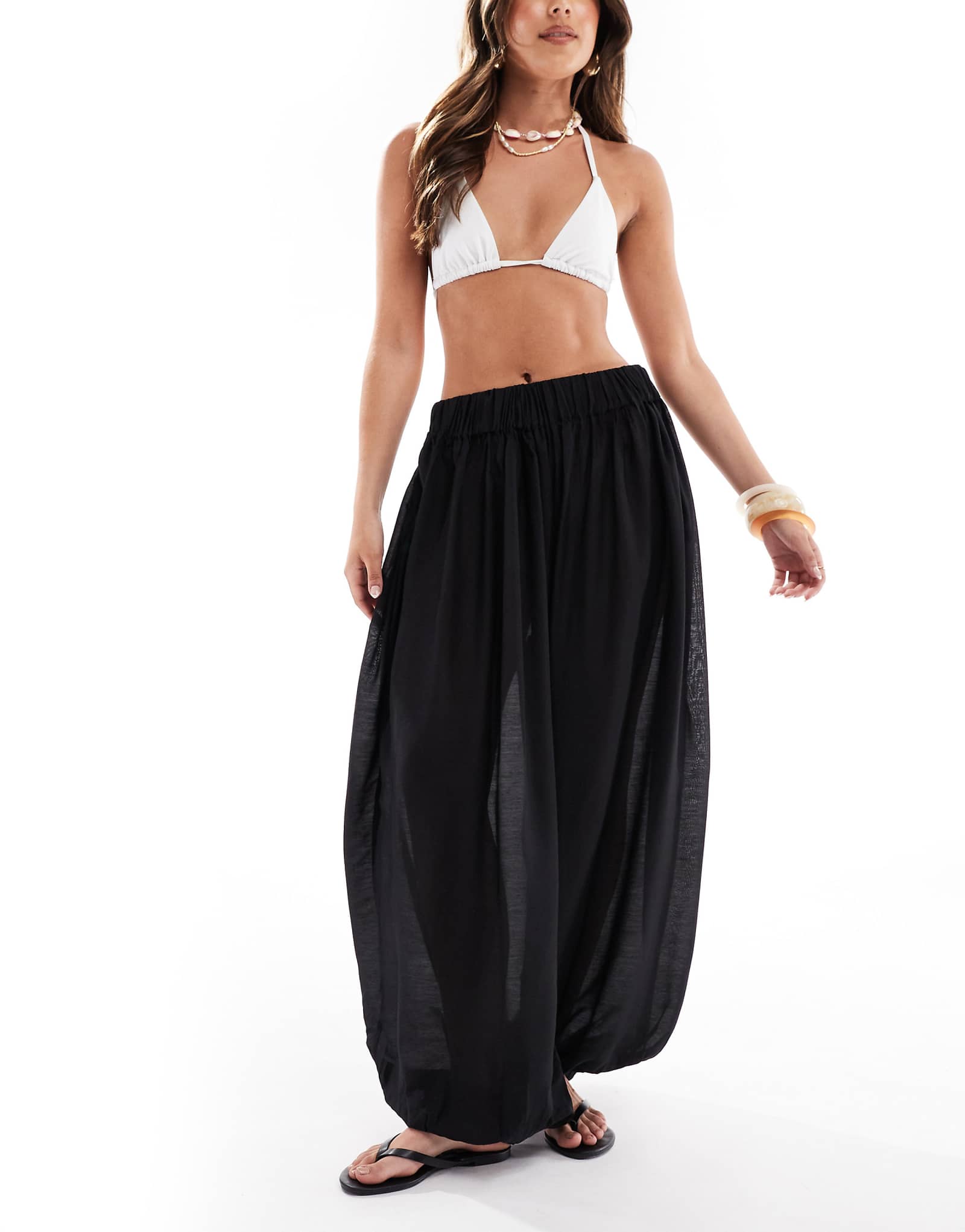 Pieces high waist harem style beach pants in black 7790₽