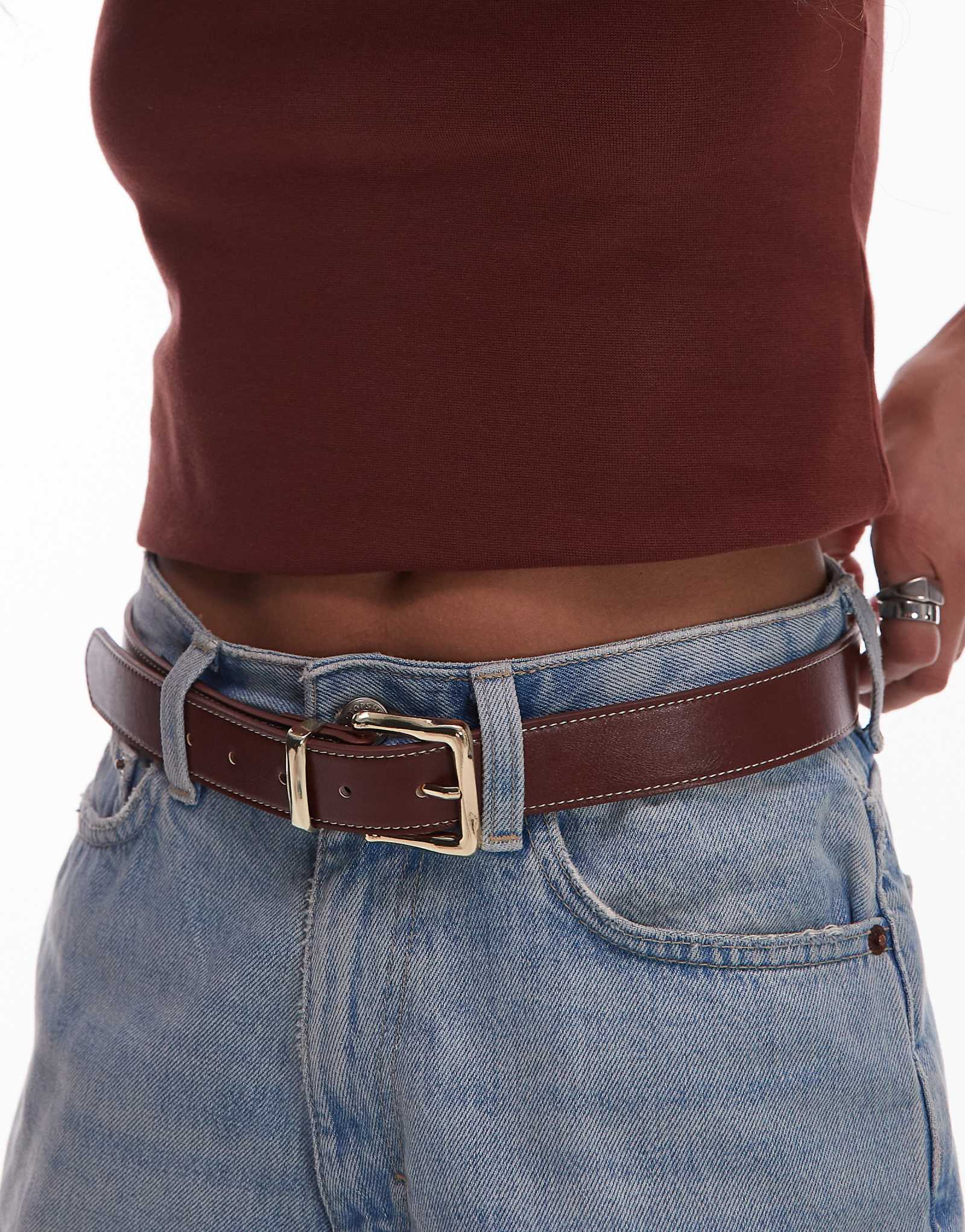 Mango classic square buckle belt in brown 6090₽