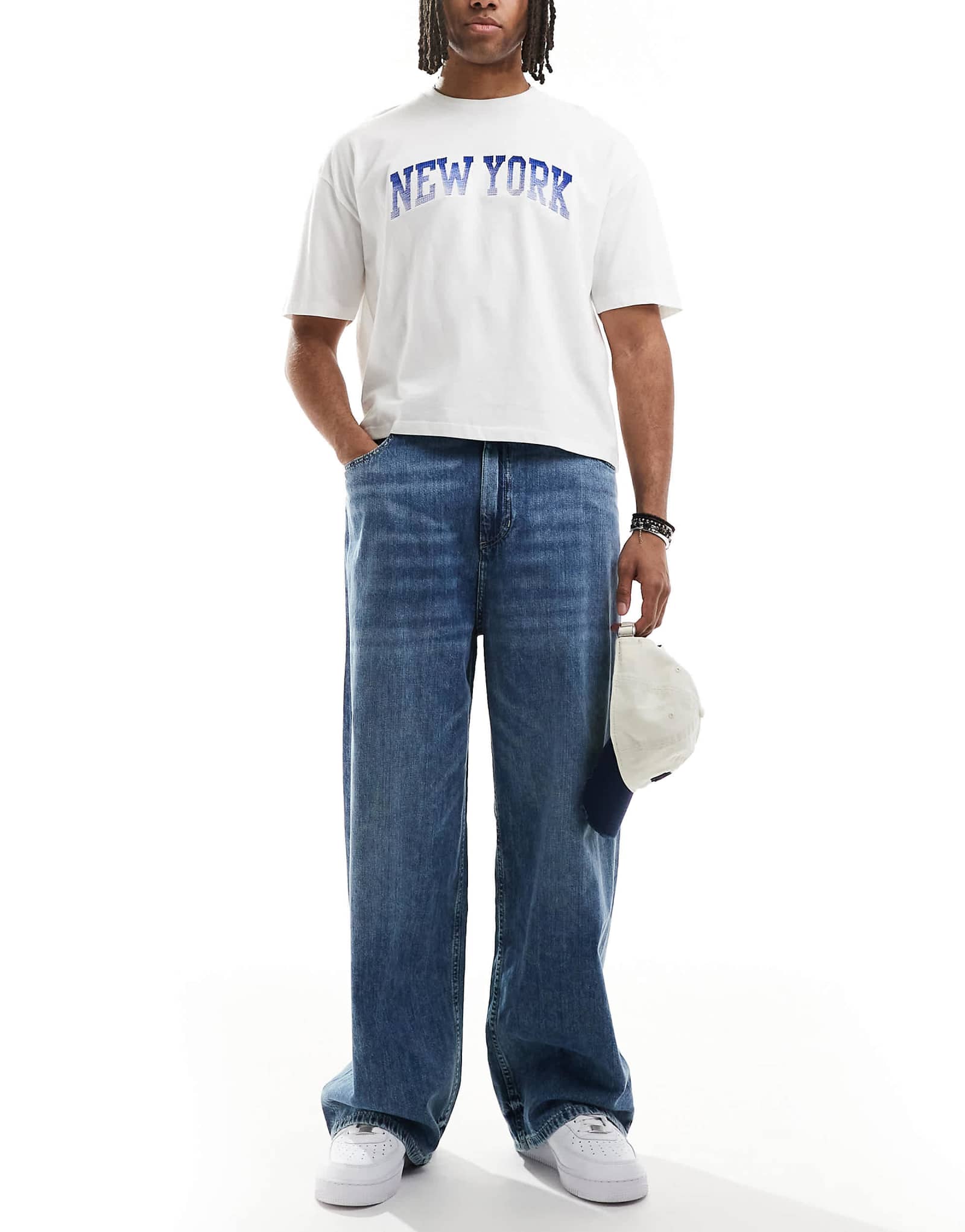 Pull-Bear pull on baggy jeans in blue 6690₽