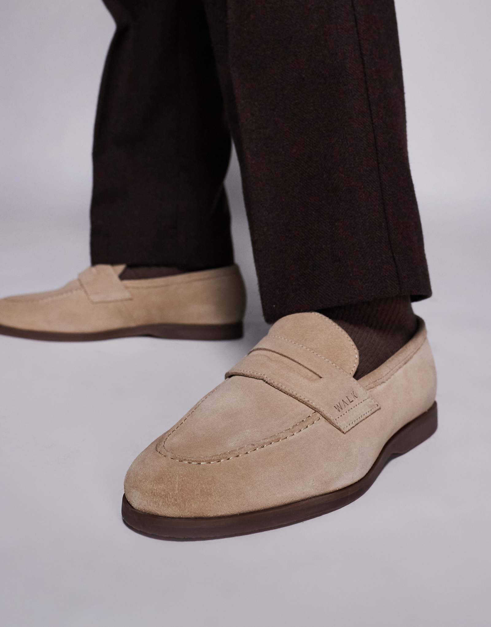 Walk London Angelo saddle loafers in tan suede