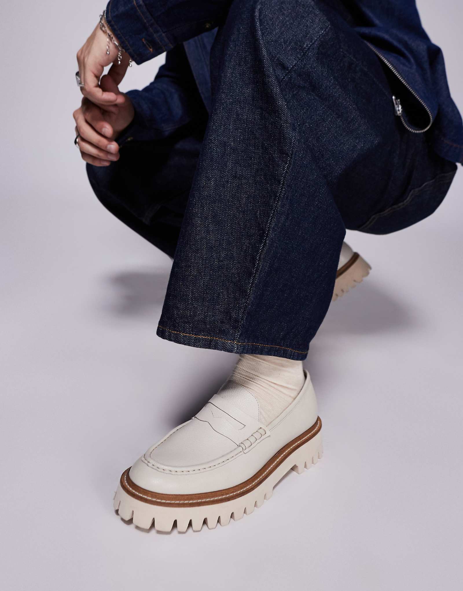 Walk London Hopper saddle loafers in off white grain leather
