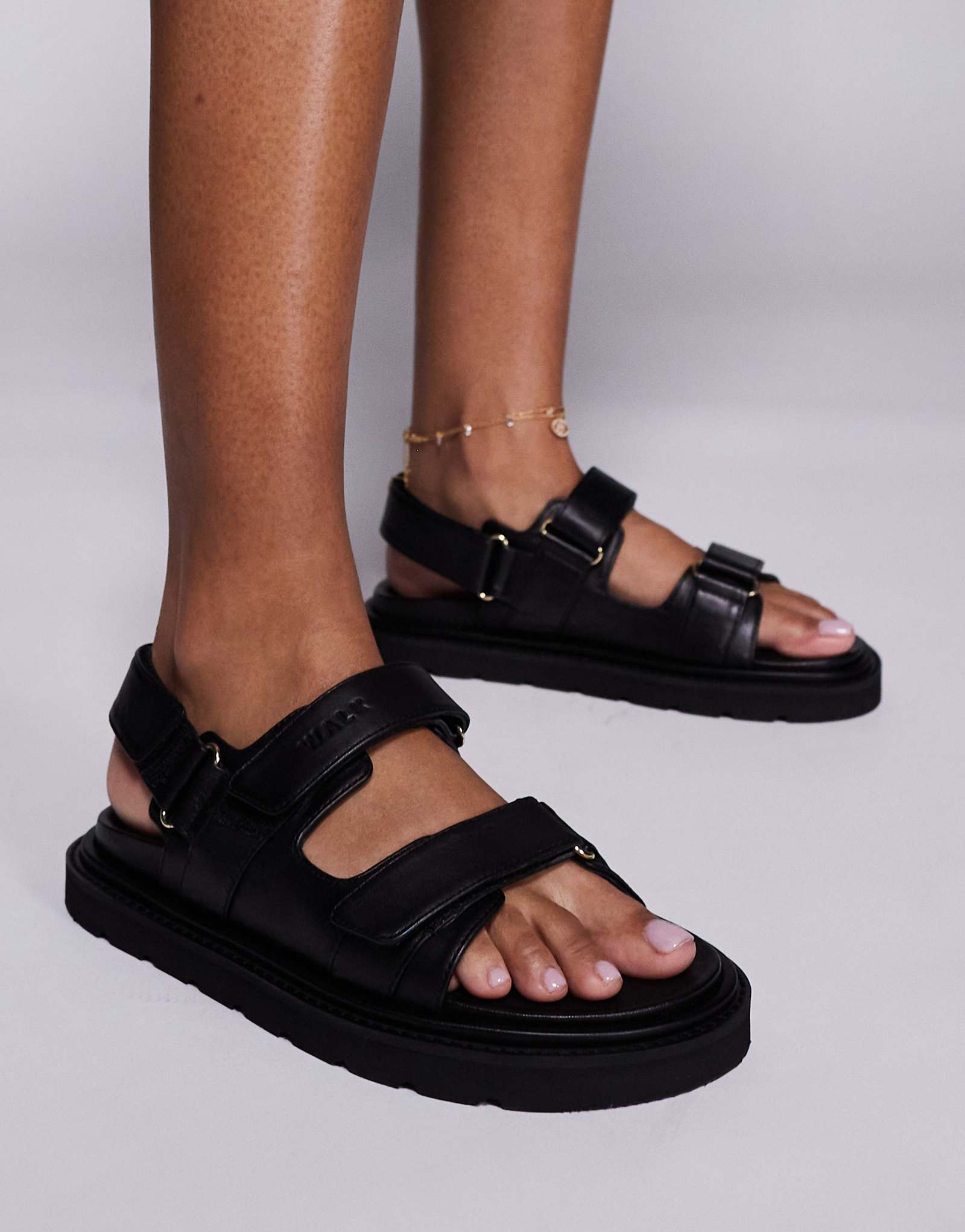 Walk London Budapest velcro sandal in black leather
