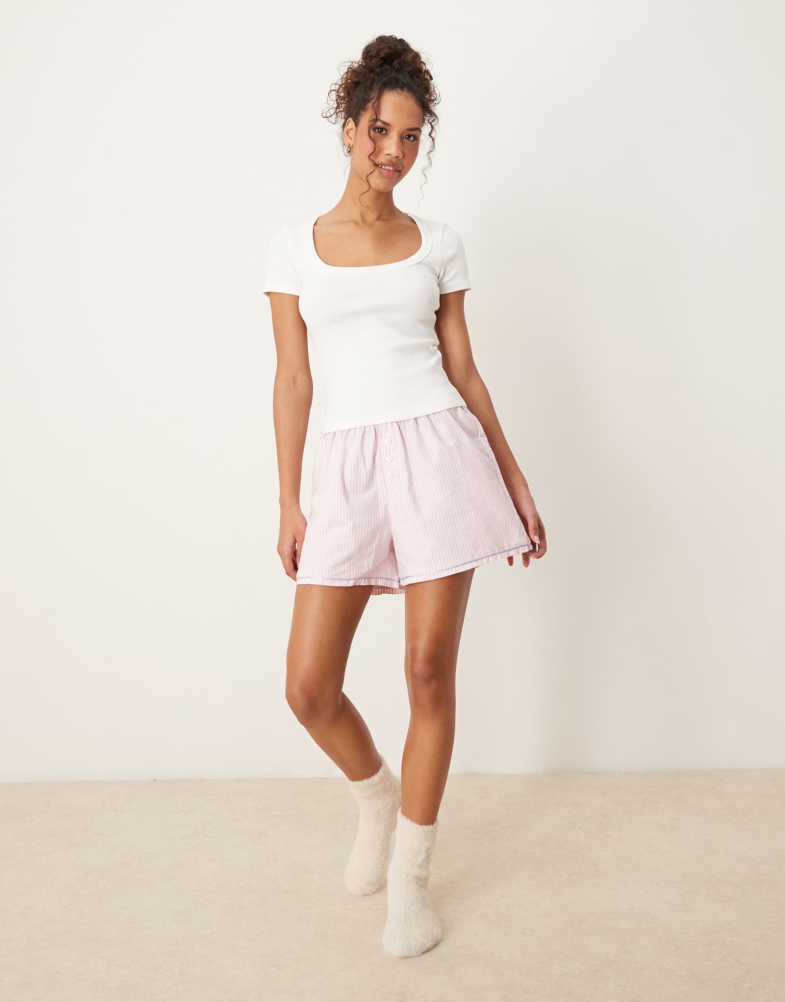 Urban Threads Mix - Match woven boxer shorts in pink stripe 6190₽