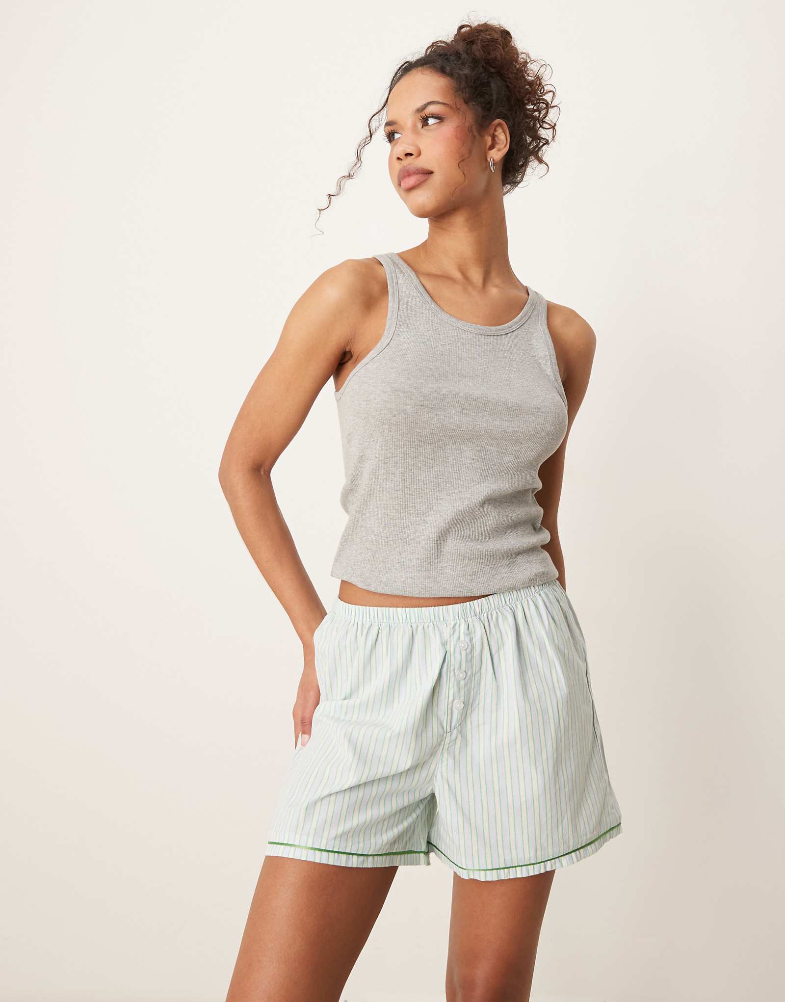 Urban Threads Mix - Match woven boxer shorts in green and blue stripe 4690₽