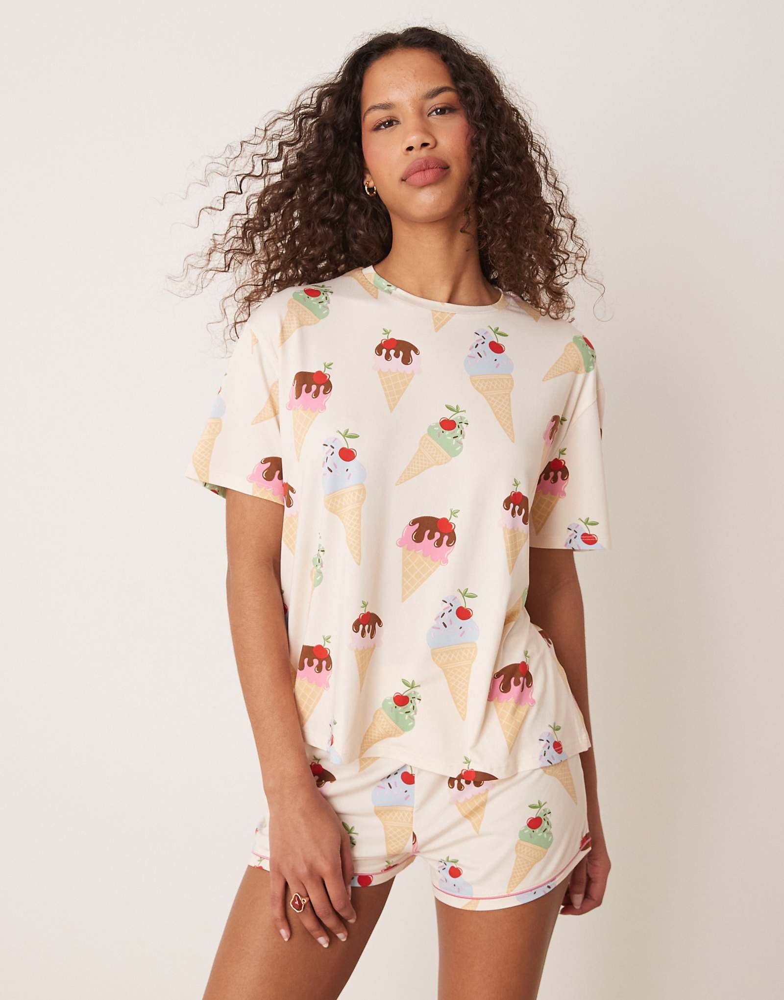 Urban Threads oversized pajama top and shorts in ice cream print 3790₽