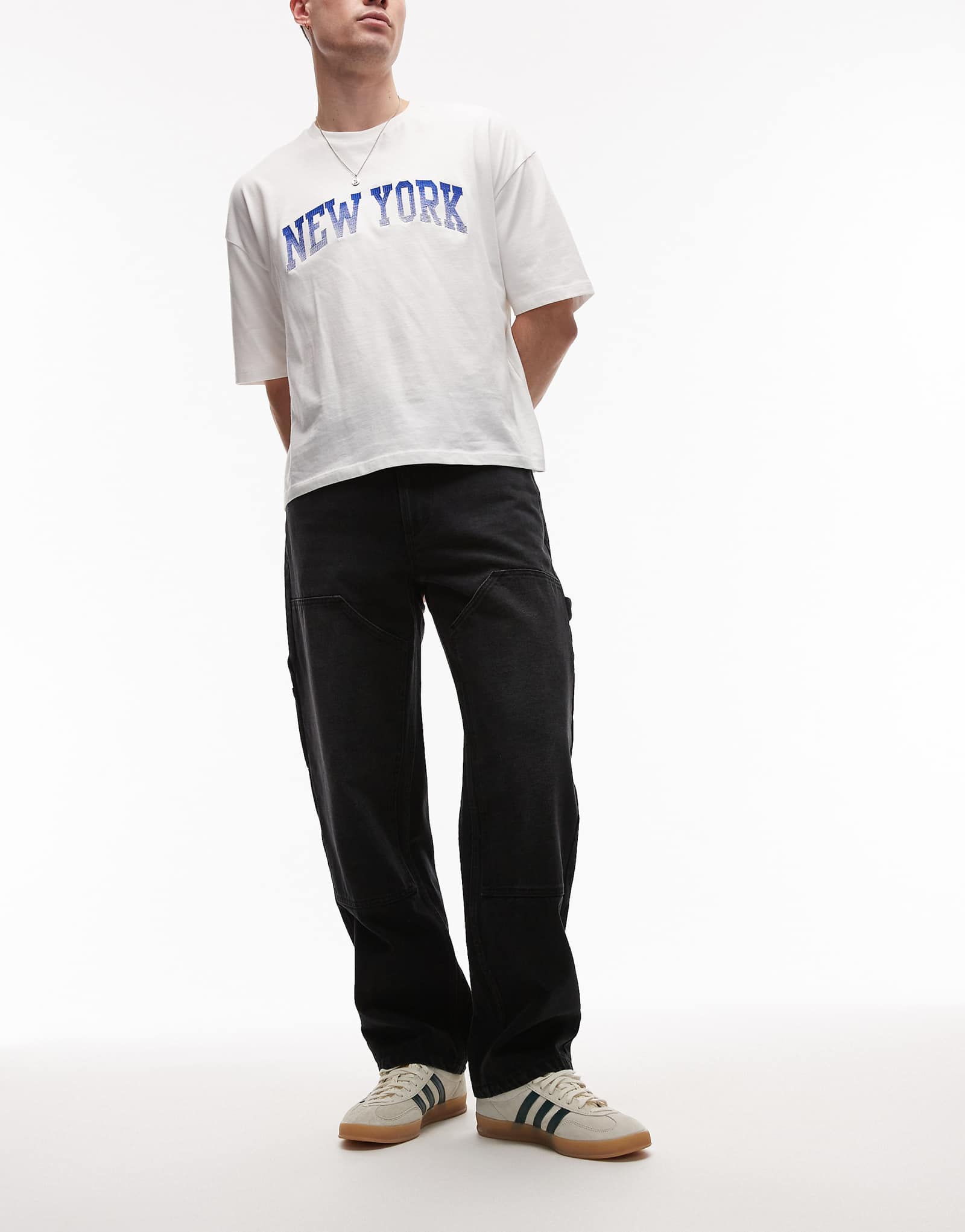 Topman straight fit twill carpenter pants in black 6490₽