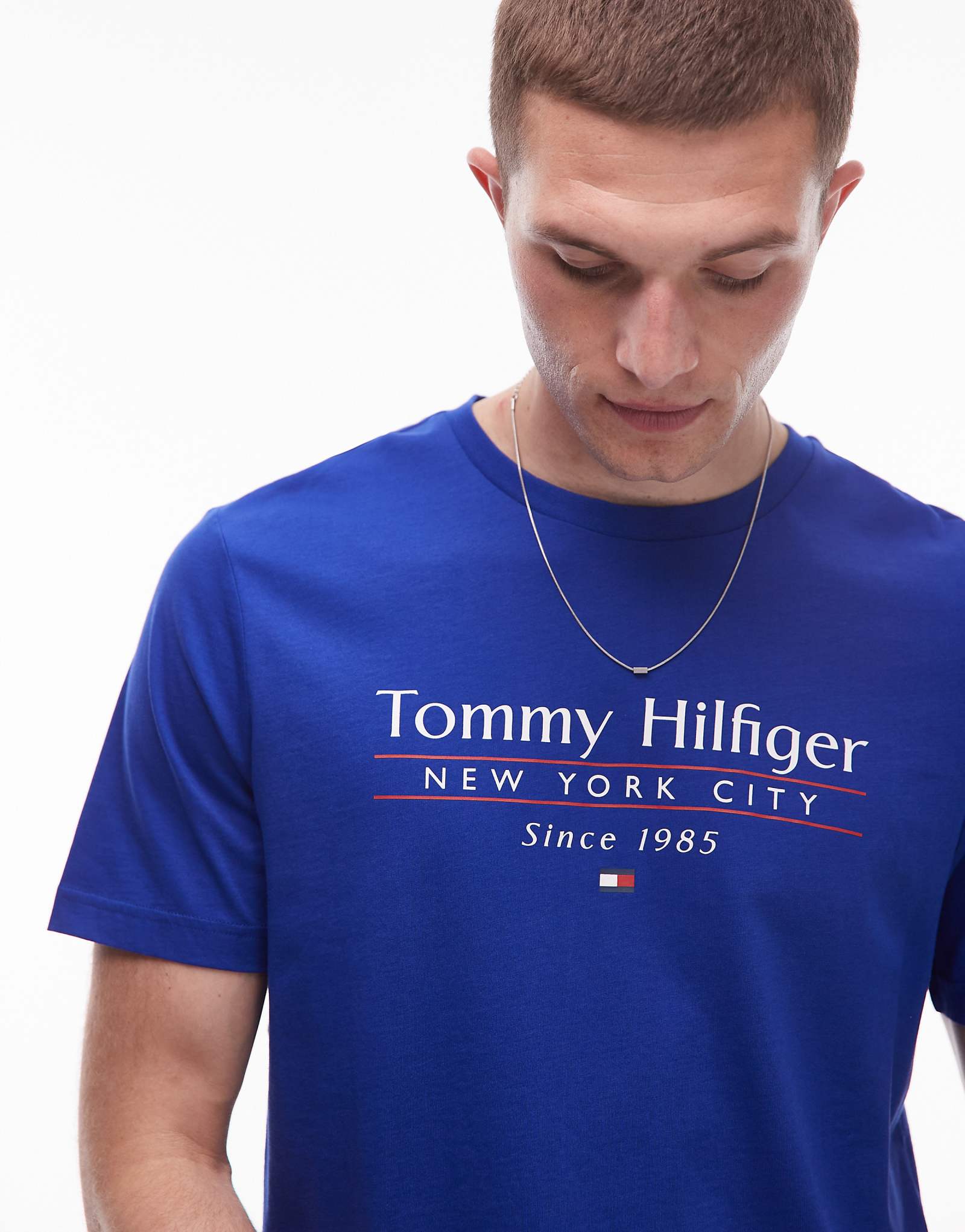Tommy Hilfiger center stack linear logo t-shirt in bright blue