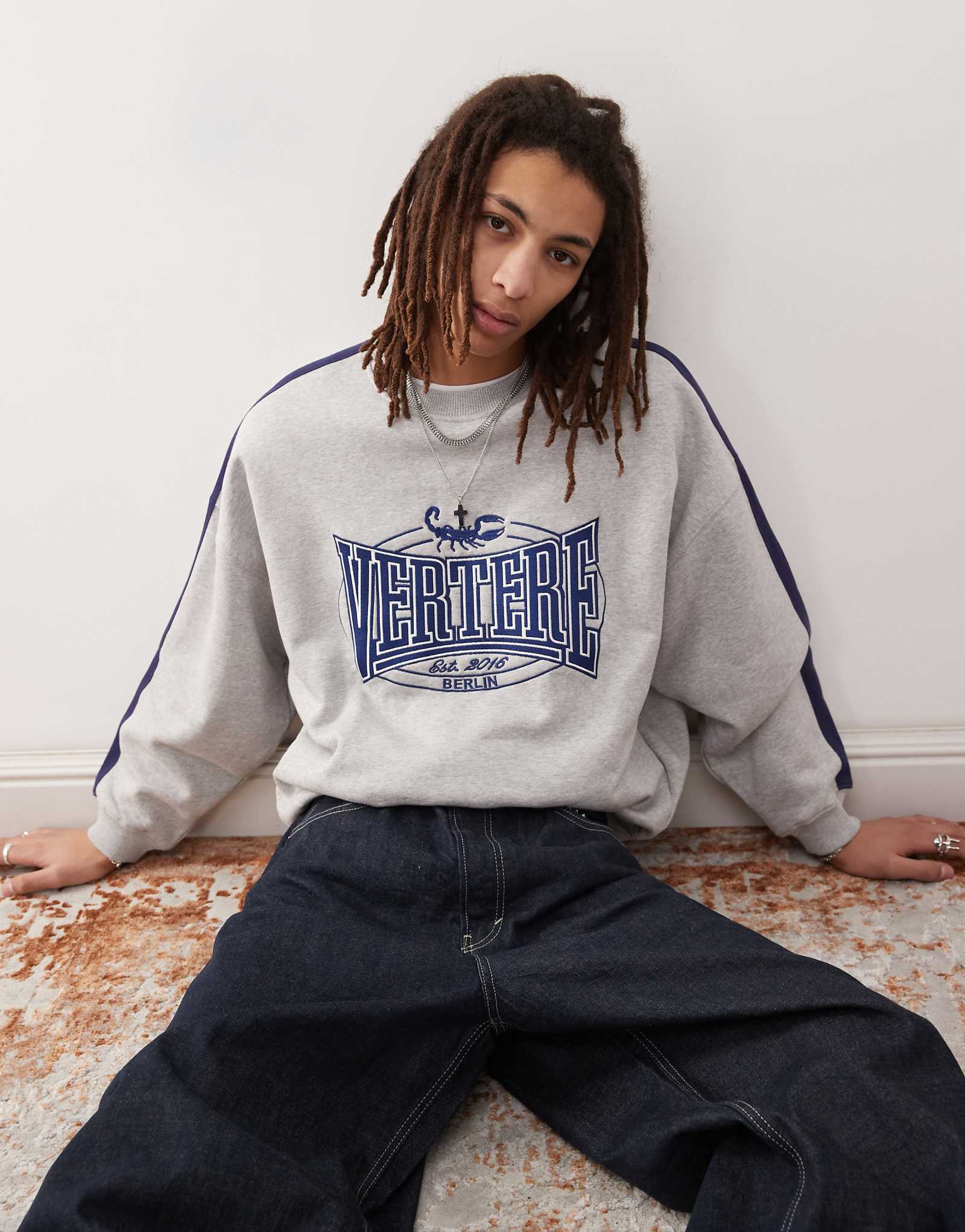 Vertere Berlin vintage logo oversized sweatshirt with side stripes in grey