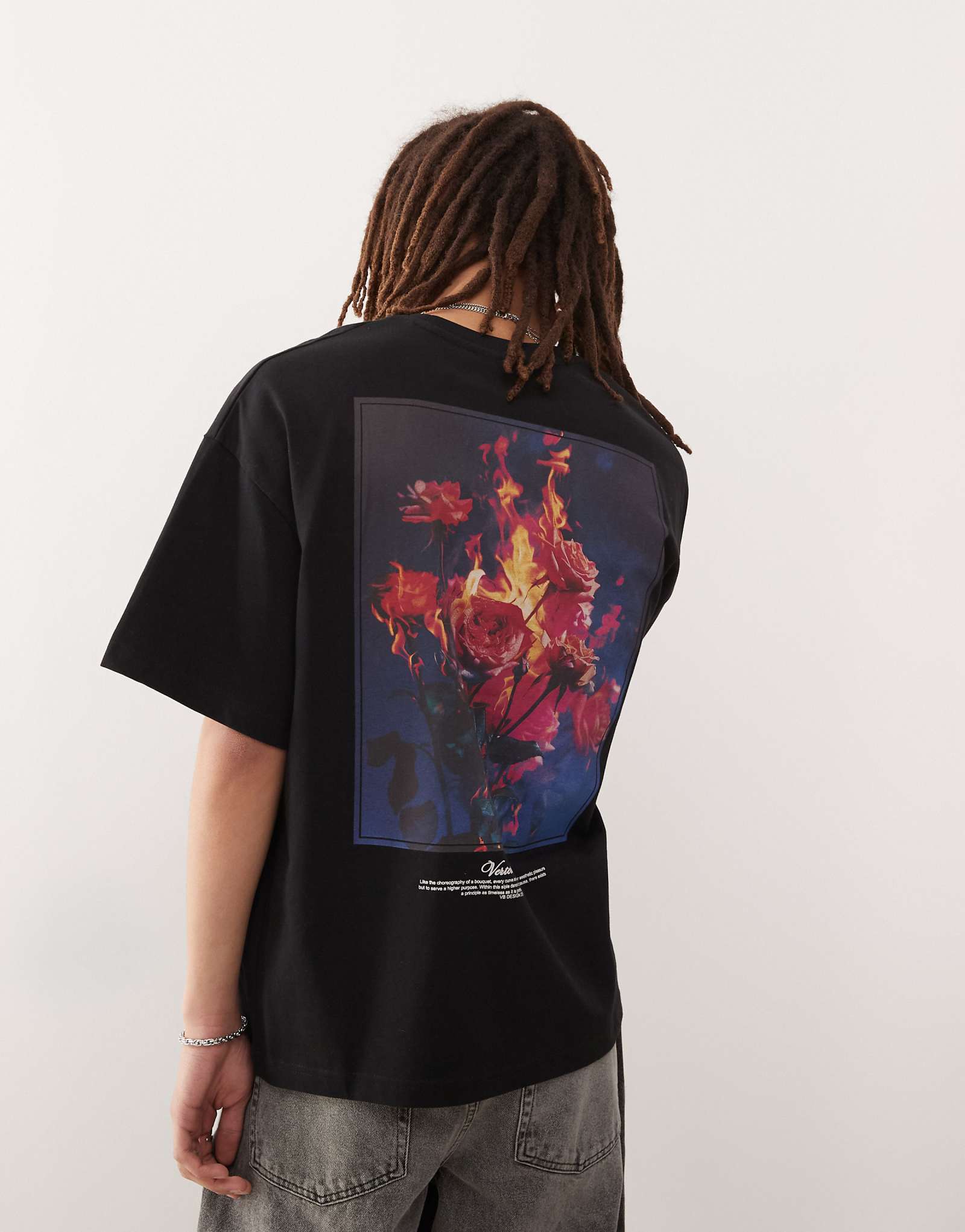 Vertere Berlin rose flame back print oversized t-shirt in black