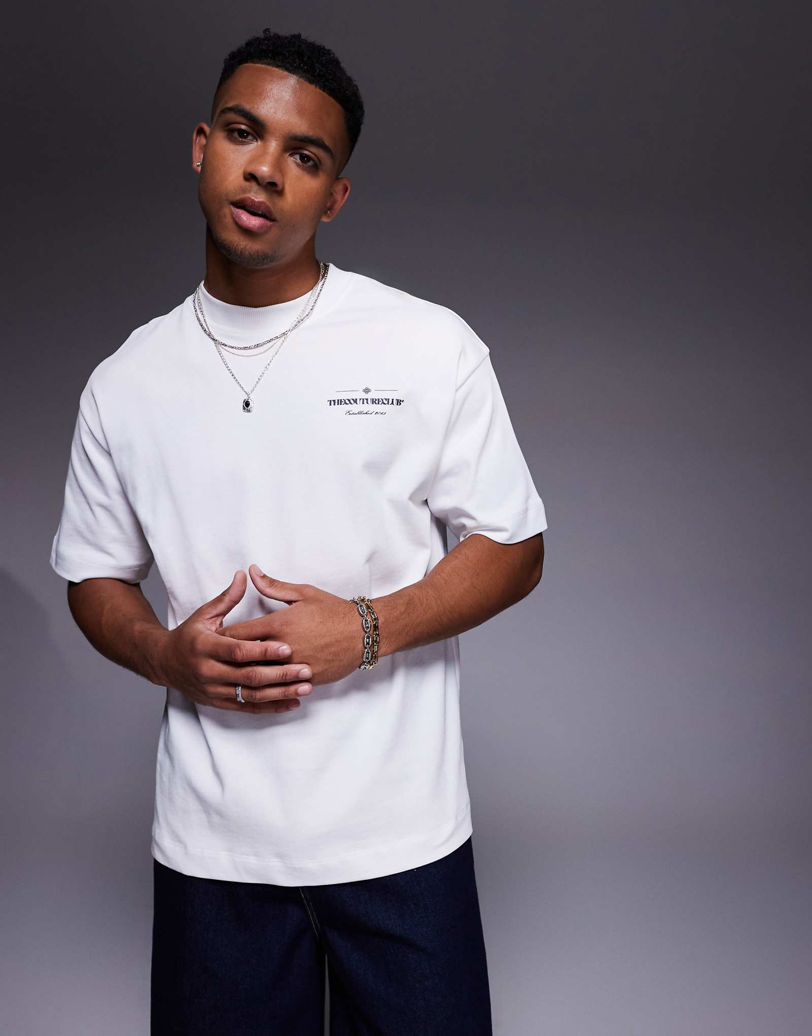 The Couture Club oversized t-shirt in white with chest and back logo print 13690₽