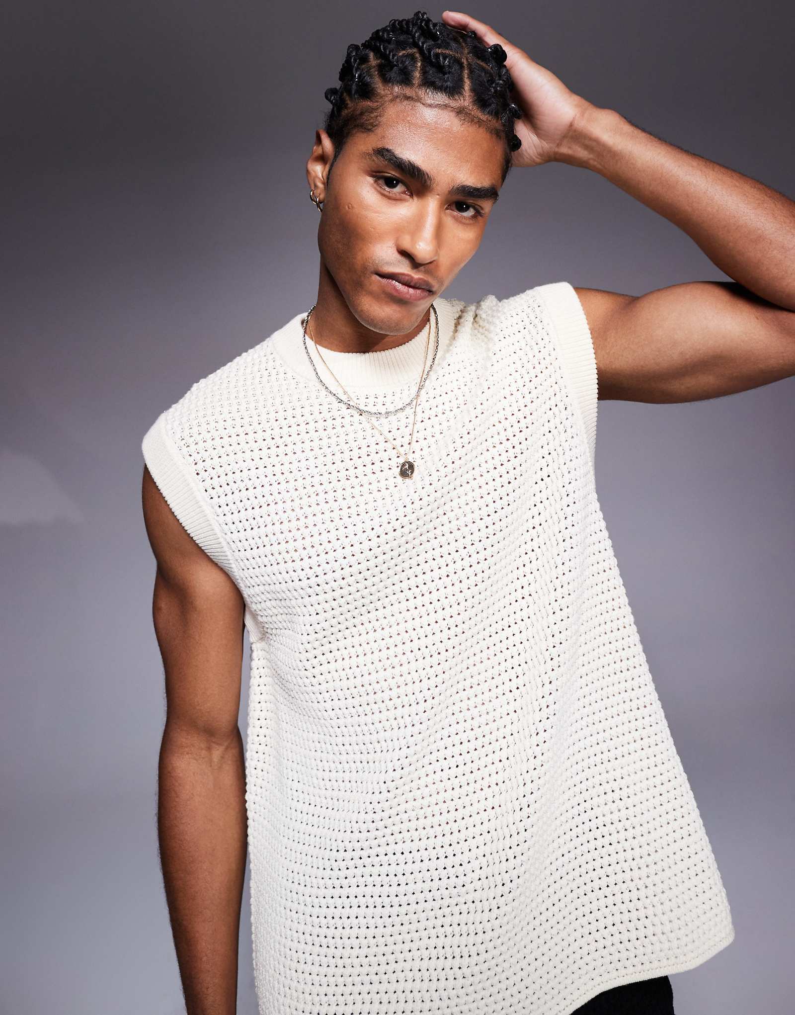 The Couture Club oversized knit tank top in off white 16190₽
